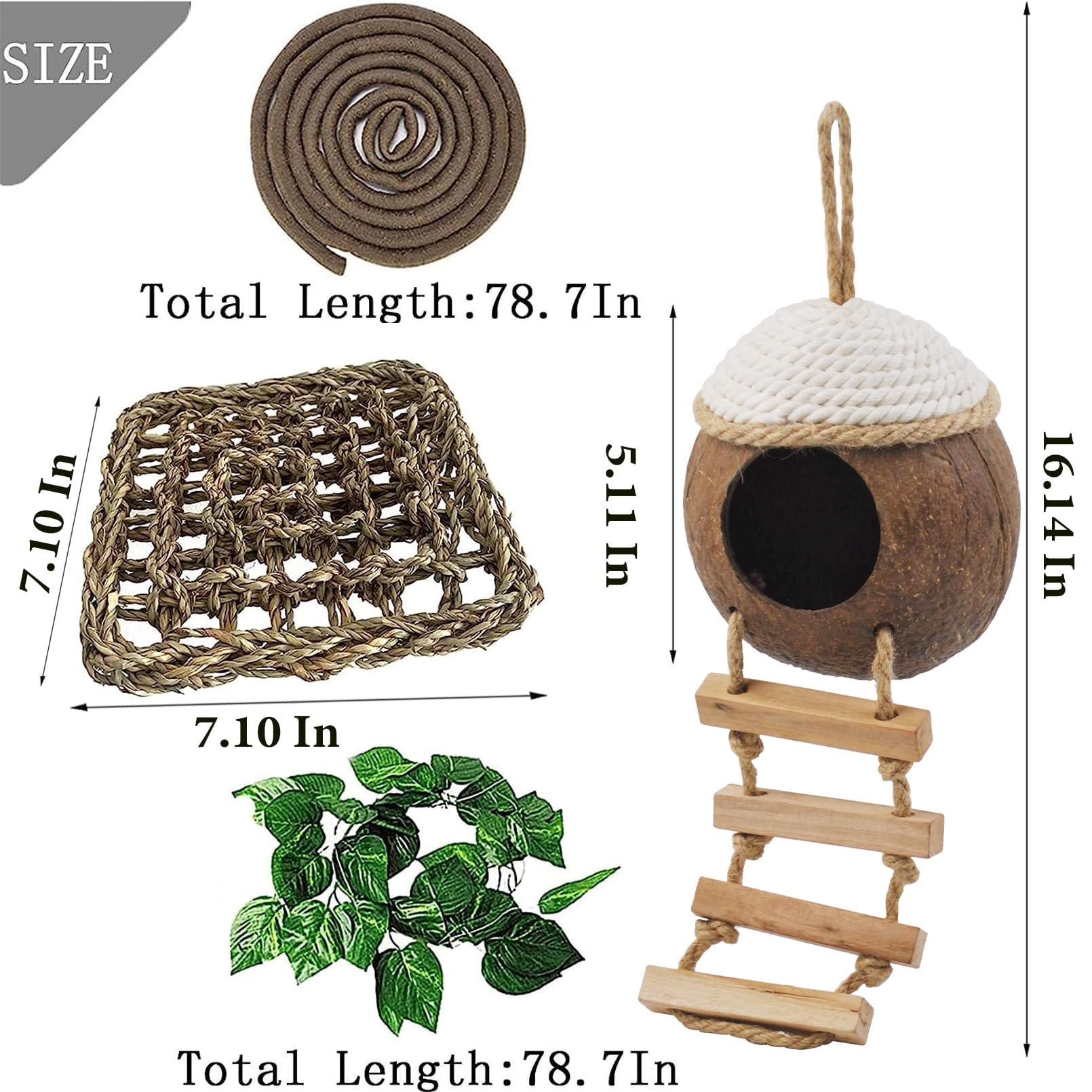Muyg Leopard Gecko Coconut Hut With Ladder,Grested Gecko Coco Den Lizards Hanging Coconut Shell Hideout Cave Reptiles Tank Acces