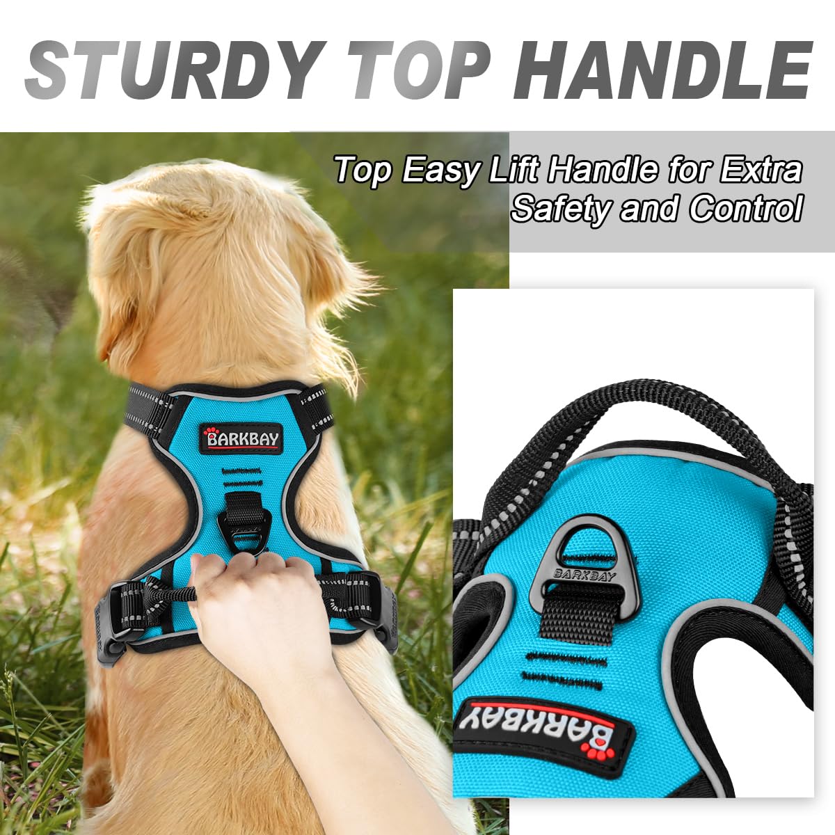 Barkbay No Pull Dog Harness Front Clip Heavy Duty Reflective Easy Control Handle For Large Dog Walking(Blue,Xl)