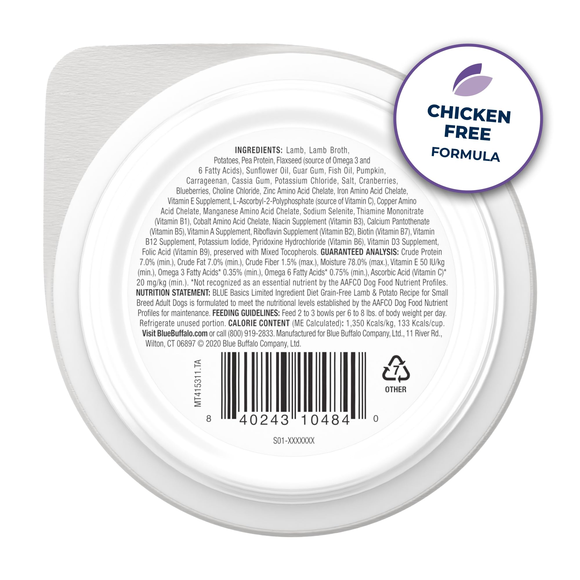 Blue Buffalo Basics Adult Small Breed Grain-Free Wet Dog Food for Skin & Stomach Care, Limited Ingredient Diet, Lamb Recipe, 3.5