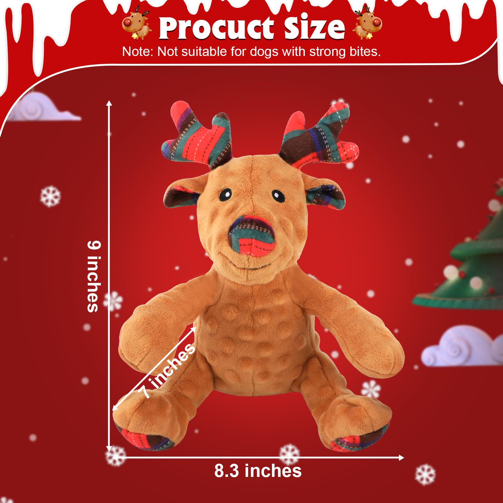 Yuepet Christmas Squeaky Dog Chew Toys, Reindeer Plush Dog Toys For Cleaning Teeth, Durable Stuffed Dog Toys With Crinkle Paper