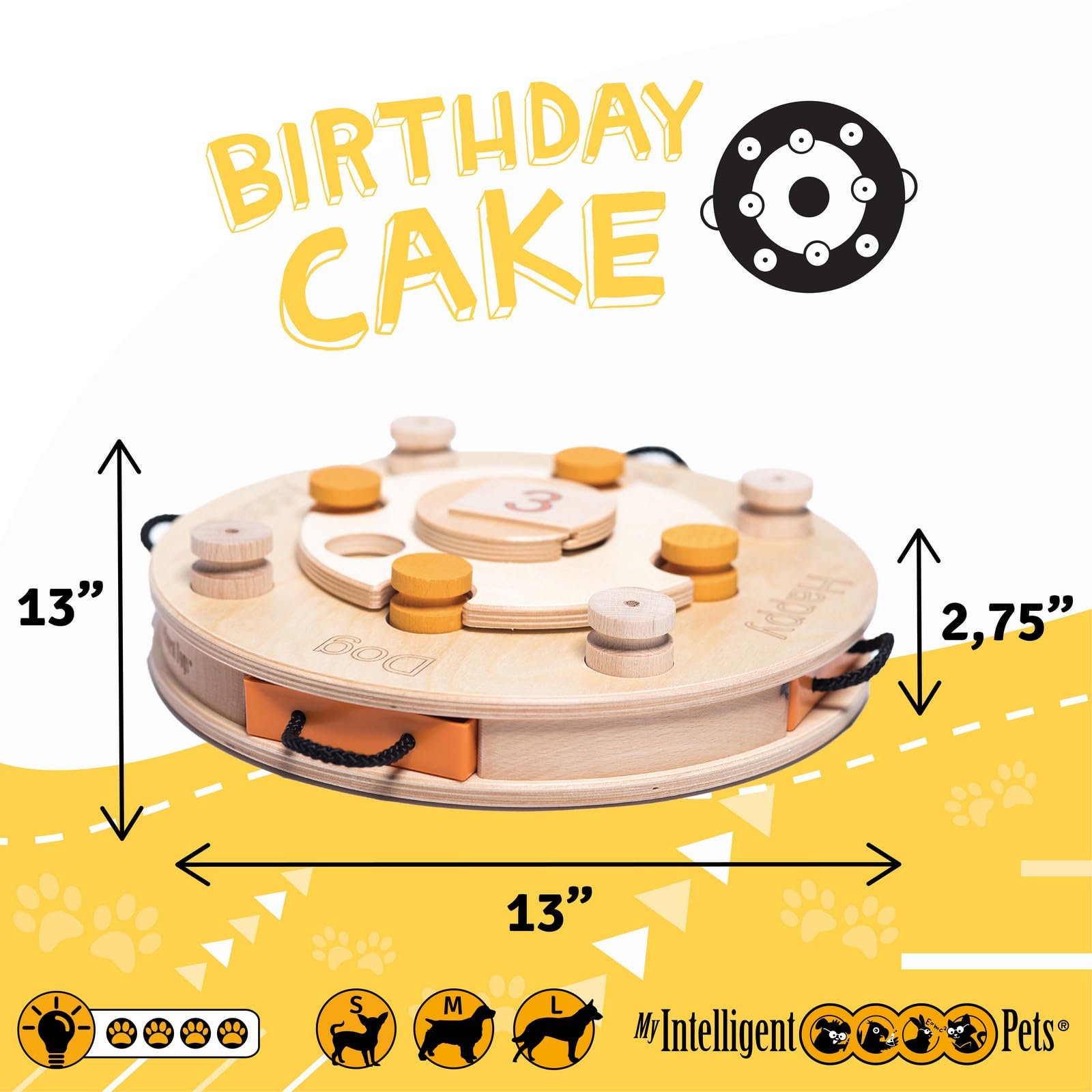 My Intelligent Dogs Birthday Cake - Dog Puzzle Toy, Interactive Wooden Brain Game for Dogs, Mental Enrichment Toy, Enhances Natu