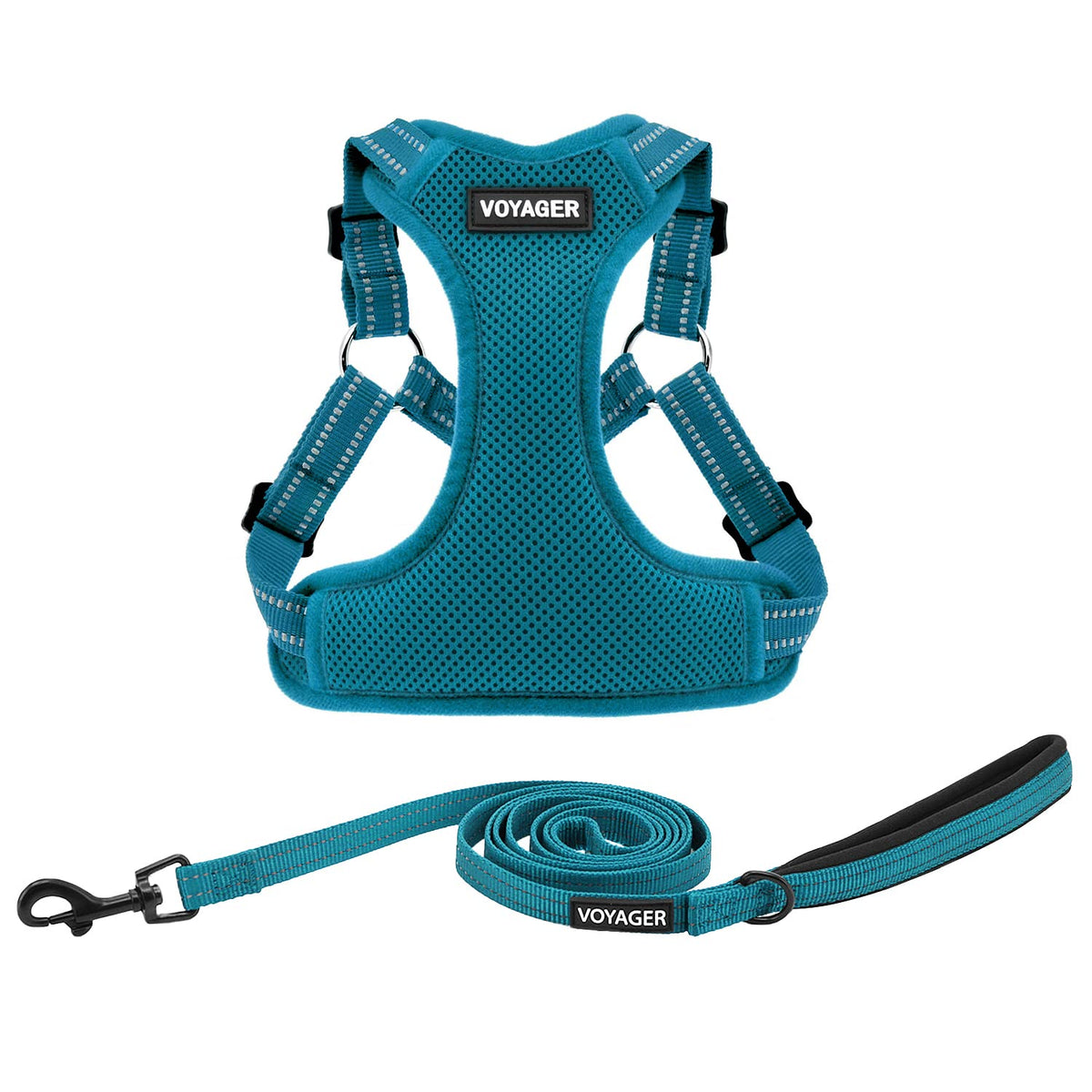 Best Pet Supplies Voyager Adjustable Dog Harness Leash Set With Reflective Stripes For Walking Heavy-Duty Full Body No Pull Vest With Leash D-Ring, Breathable All-Weather - Harness (Turquoise), Xl