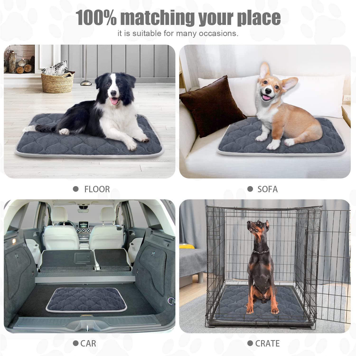 furrybaby Dog Bed Mat - Soft, Anti-Slip Crate Mat, 30x19", Sliver Grey, Machine Washable Pet Mattress for Dogs