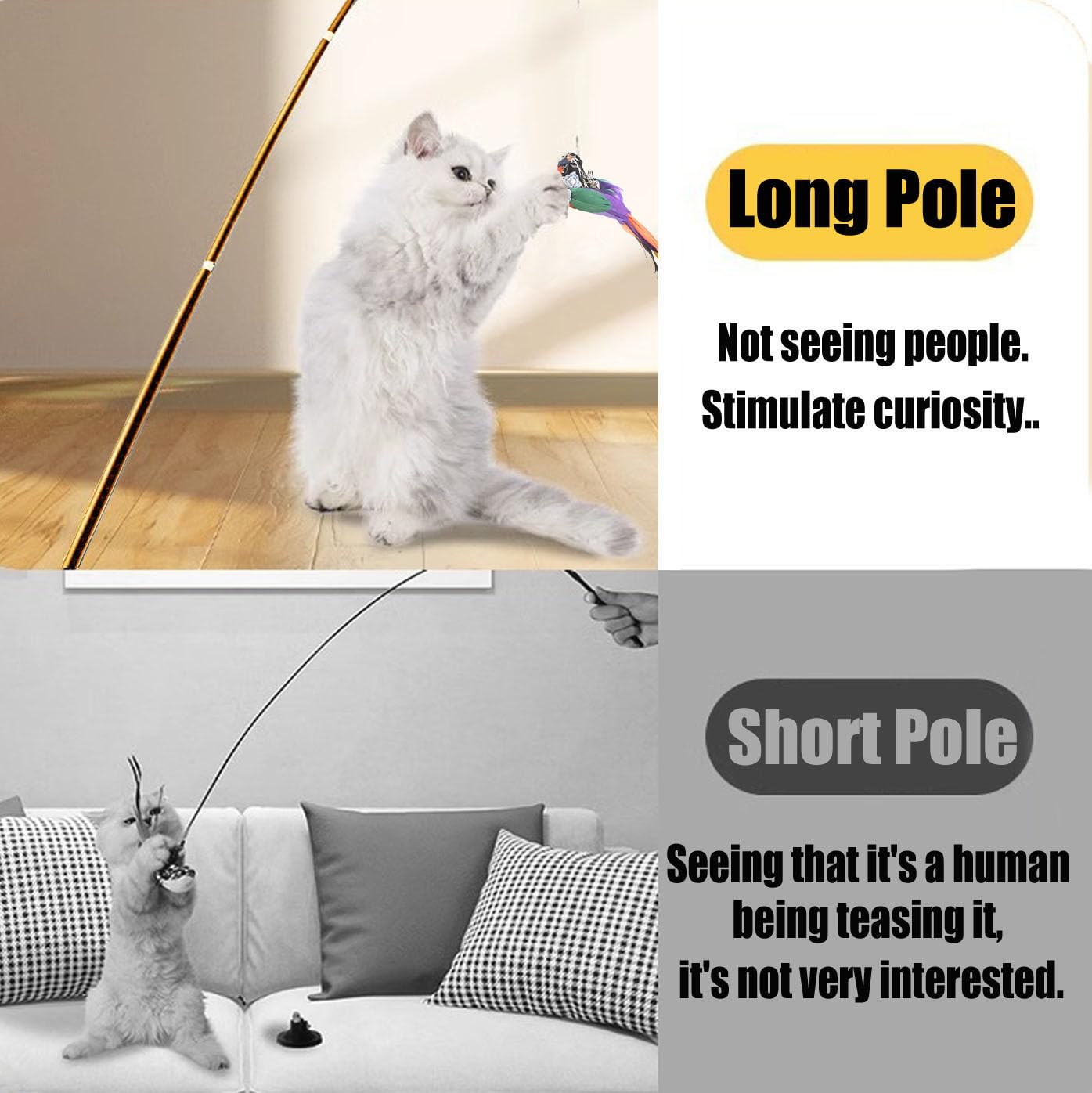 Aobvrey Interactive Cat Wand Toys Set, 2Pcs Cat Teaser With 6 Replacement Birds, Feathers & Bells For Indoor Play