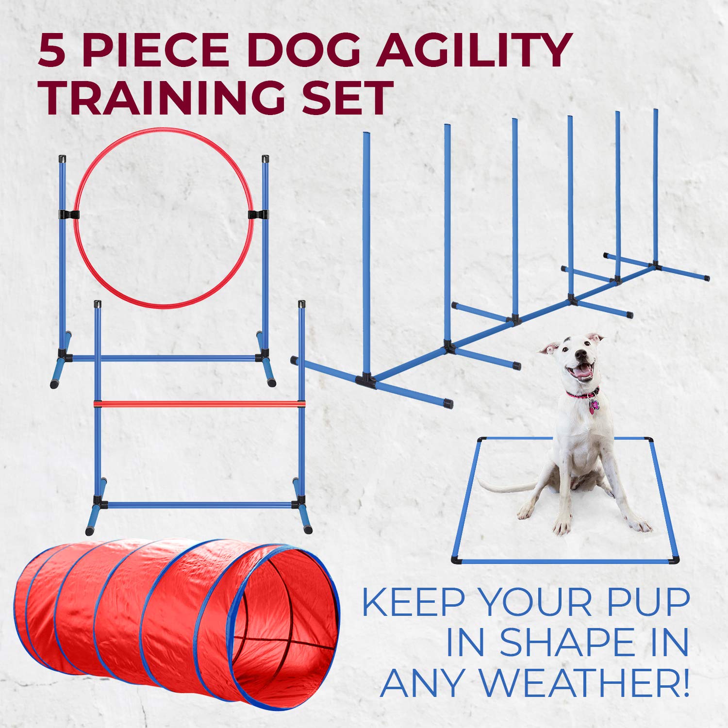 CHEERING PET Dog Agility Equipment Set - 5 Pieces, Orange Tunnel, Jump, Hoop & Weave Poles for Indoor/Outdoor Training