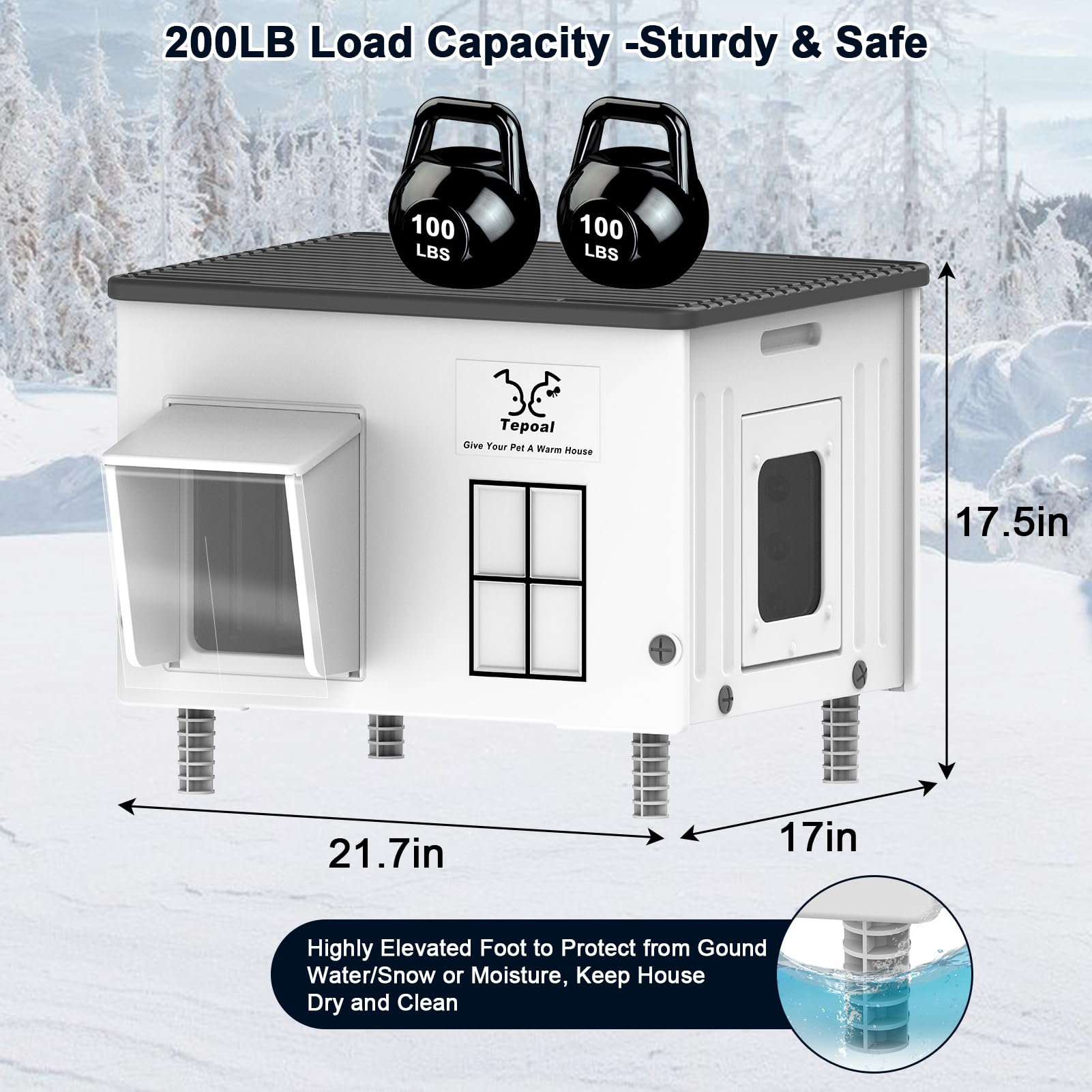 Dahivs Indestructible Heated Cat House for Outside Winter, Heated Outdoor Cat House Weatherproof with Escape Door, Waterproof &