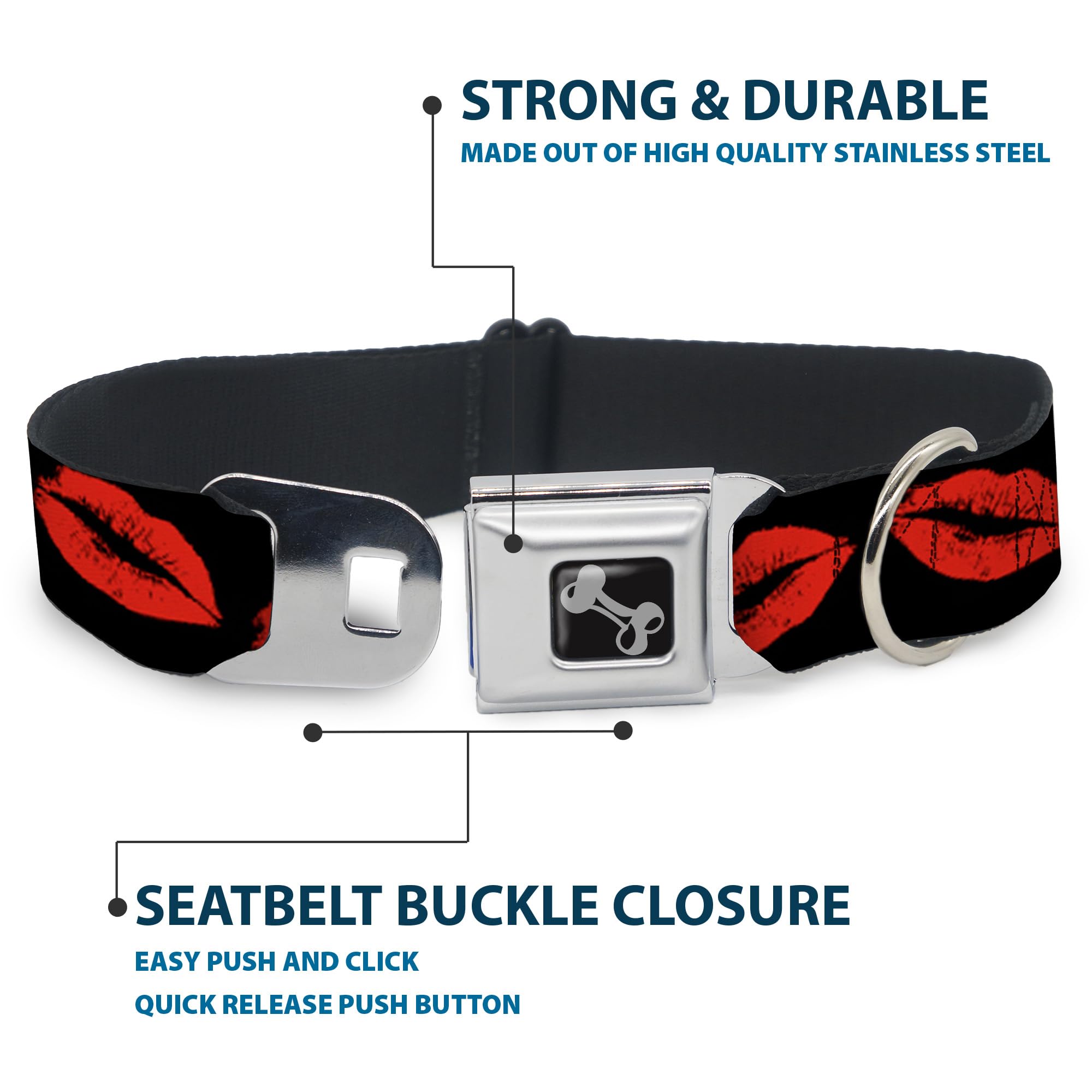 Buckle-Down Seatbelt Buckle Dog Collar - Kisses - 1.5 Wide - Fits 16-23 Neck - Medium