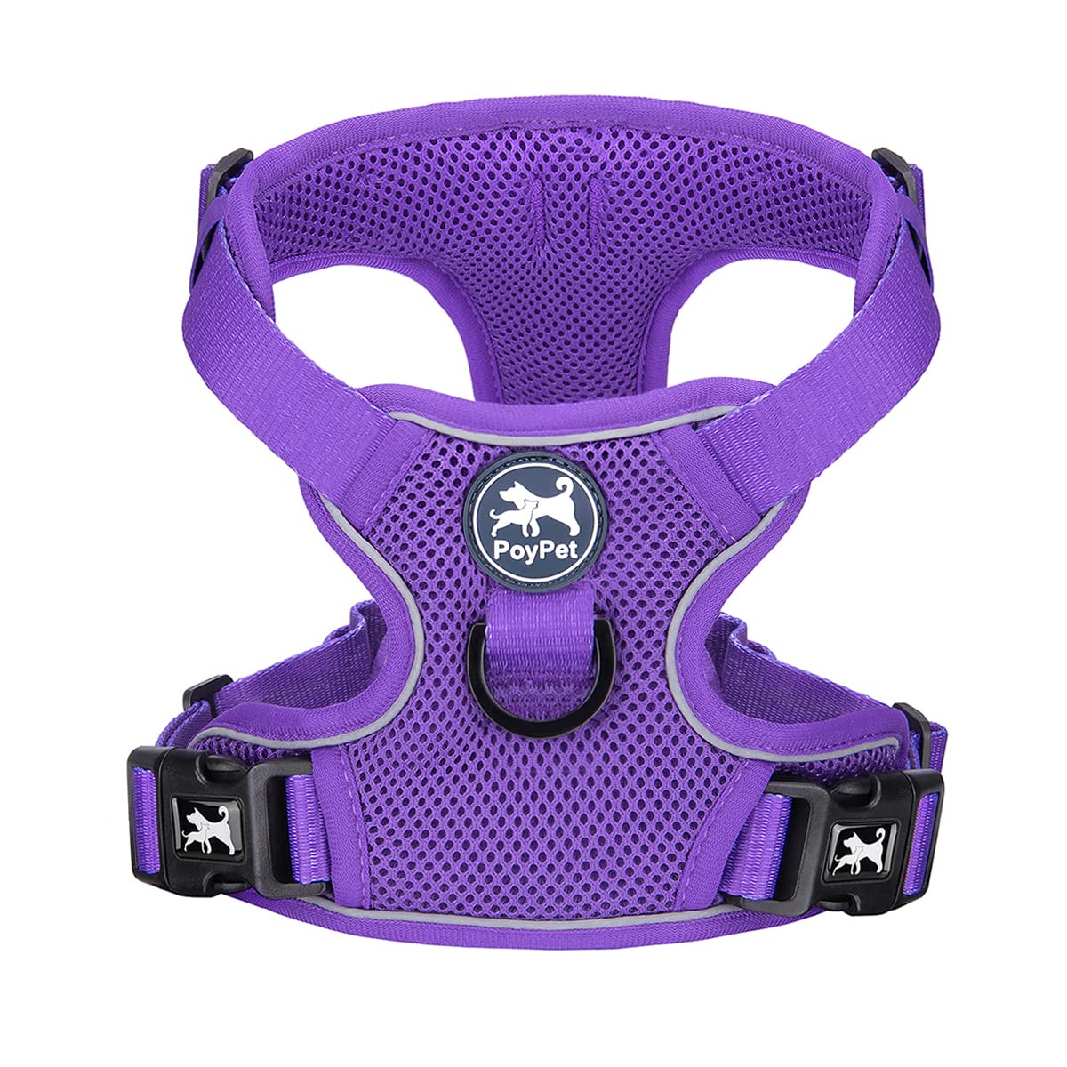 Poypet Reflective Soft Breathable Mesh Dog Harness No Choke Double Padded Vest Adjustable(Purple,Xl)