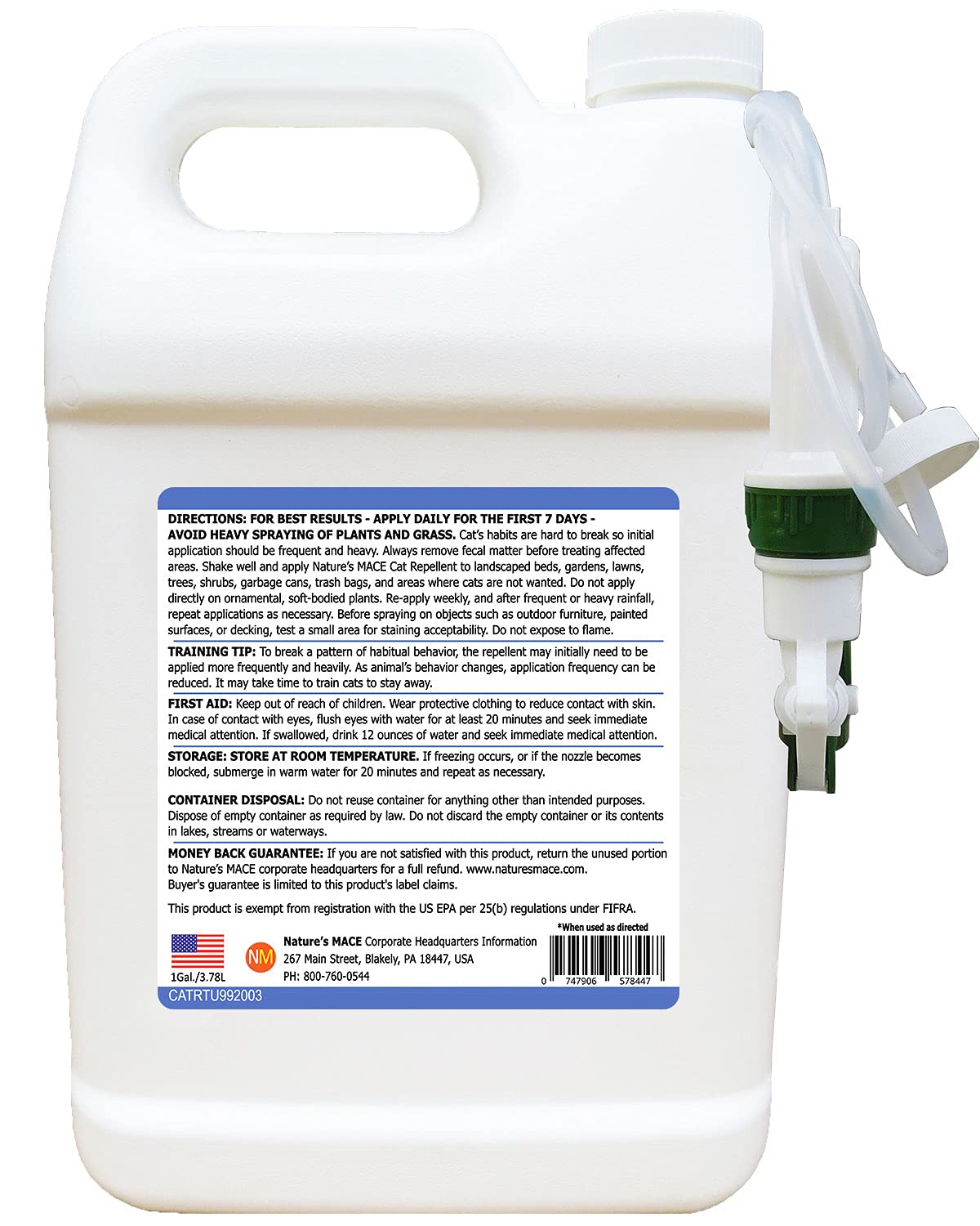 Natures MACE Cat MACE, Cat Repellent Spray, 1 Gallon, Keep Cats Out of Your Lawn and Garden, Cat Repellent Outdoor to Keep Cats