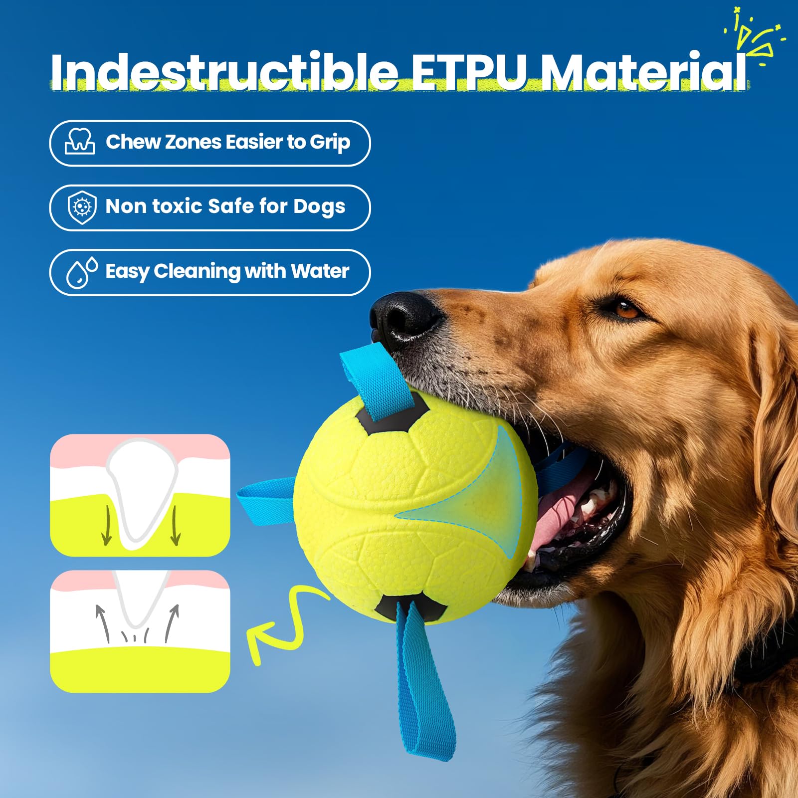 Hgb Dog Ball Toys, Interactive Dog Soccer Ball With Straps For Indoor Outdoor Fetch, Tug Of War, Water Pet Toys For Large Medium