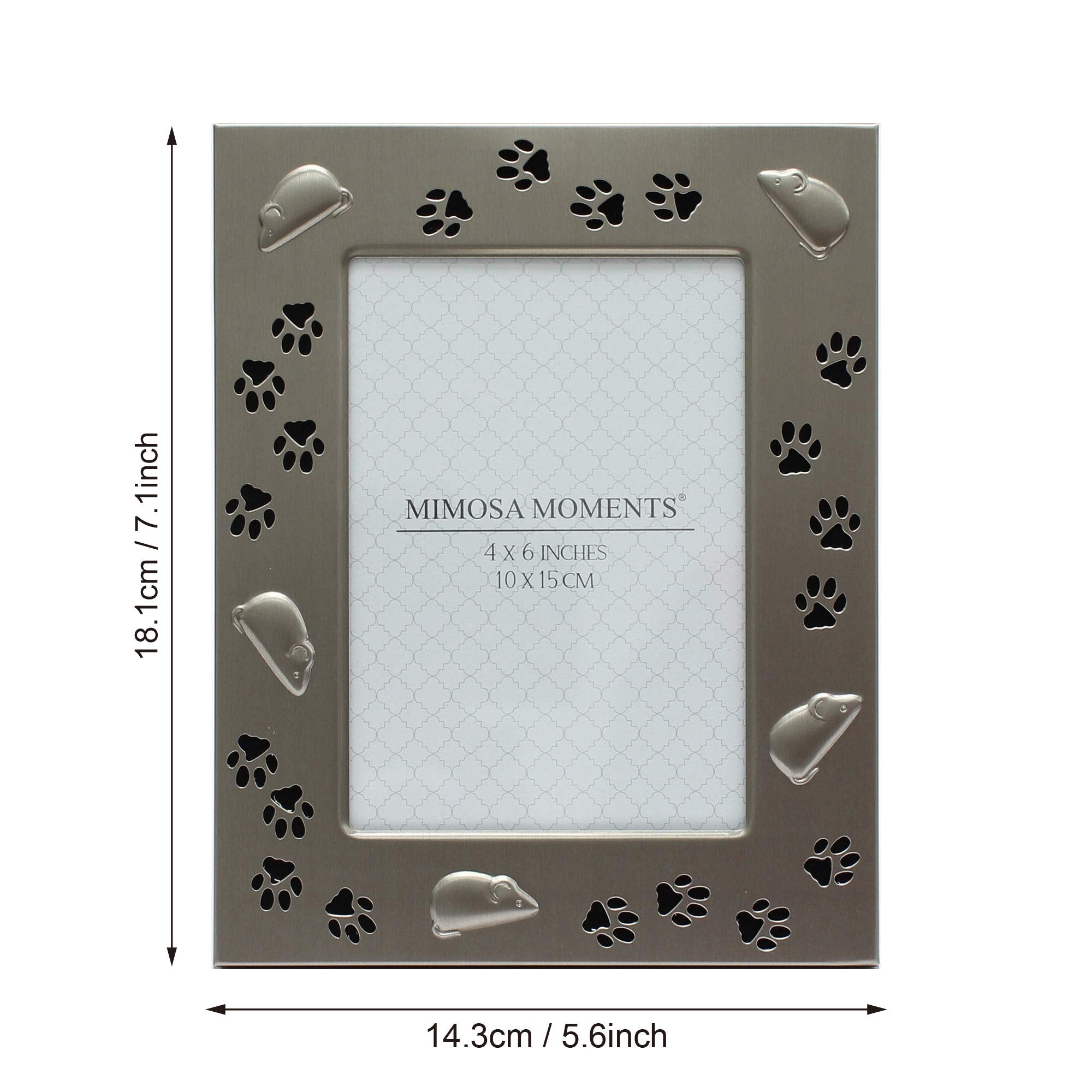 Mimosa Moments Metal Pet 4X6 Pewter Picture Frame For Cat With Mouse & Paw Print