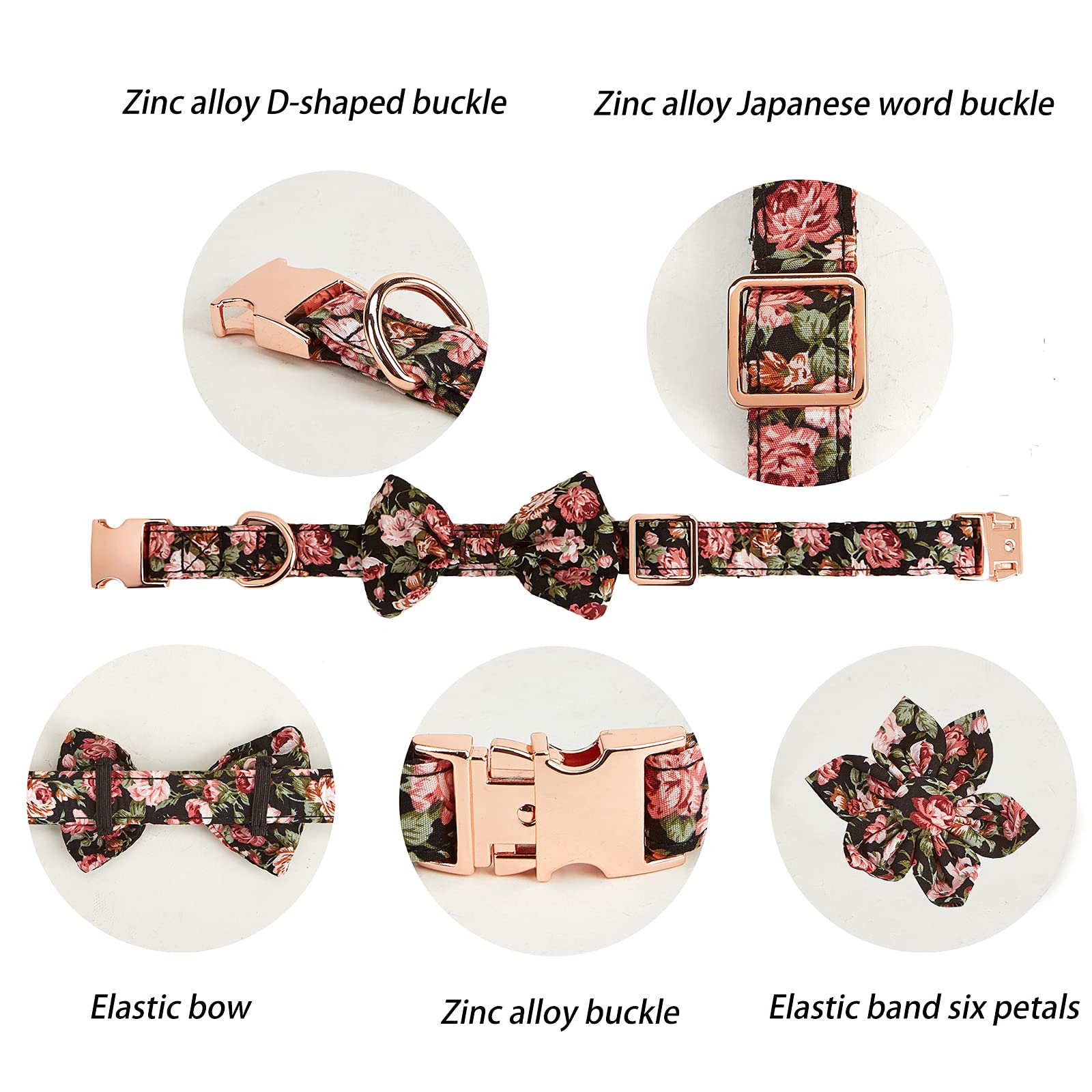 Dog Collar Adjustable With Detachable Bowtie/Flower For Medium Dog,Girl Dog Collar Pet Collars With Safety Buckle