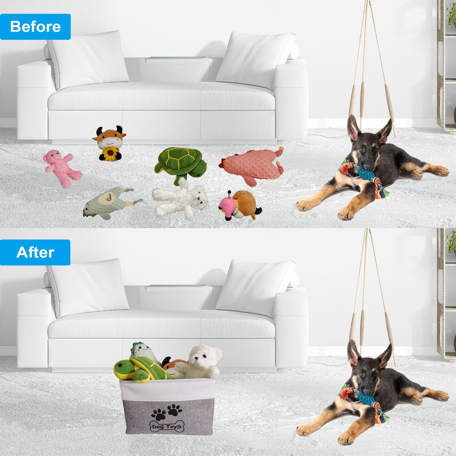 CPAKOWLGOO Large Dog Toy Basket Collapsible Dog Toy Box Shape Keeping Rectangle Dog Toy Bin for Pet Toys,Accessories