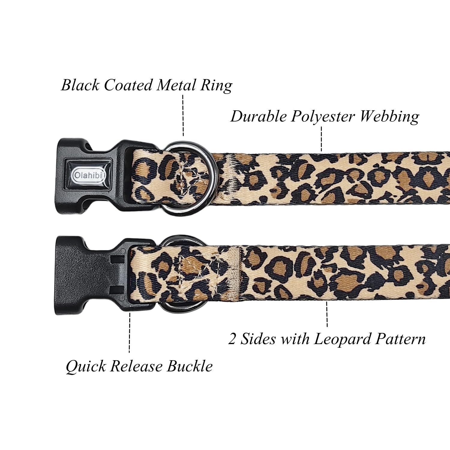 Olahibi Dog Collar Leash Set, Leopard Pattern, 5Ft Matching Leash, Polyester Material, 4 For Small Medium Large Dogs.(L, Brown L