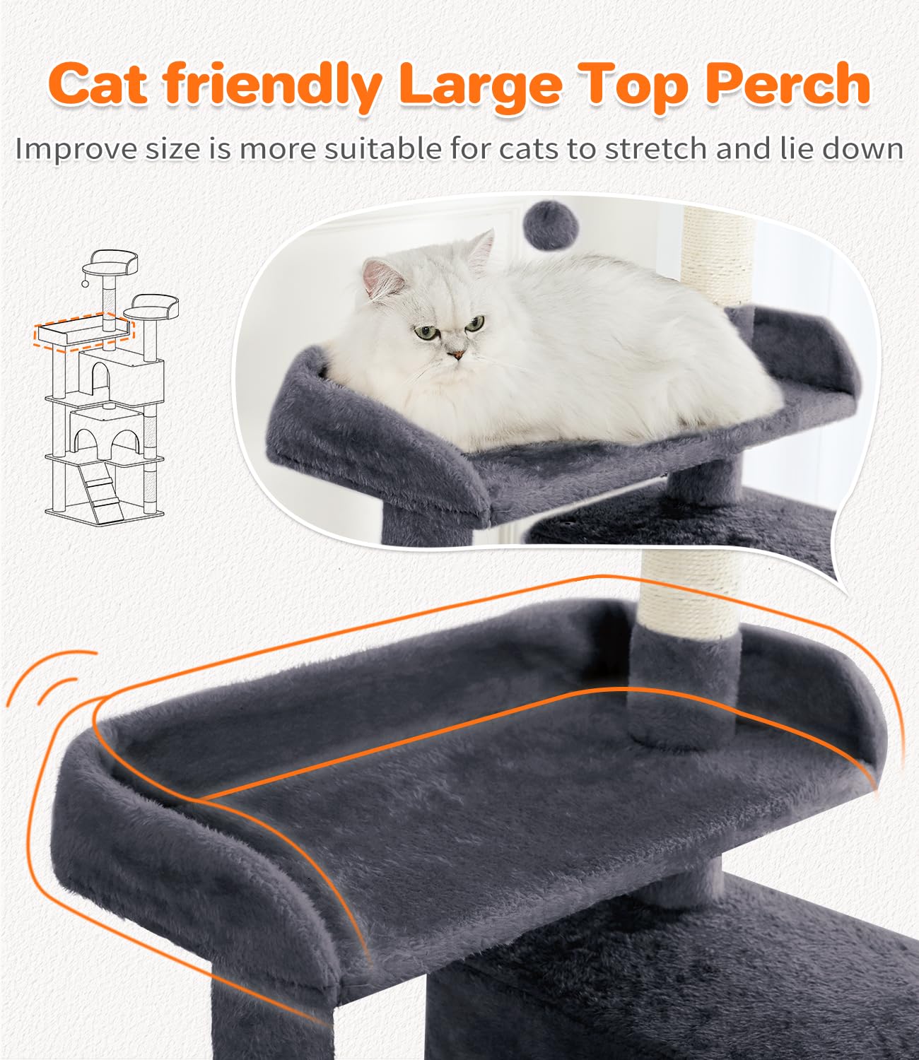 Made4Pets Cat Tree 54in Cat Tower for Indoor Cats Kitten Tree Multi-Level Cat Tree with 2 Condo Furniture Activity Center with S