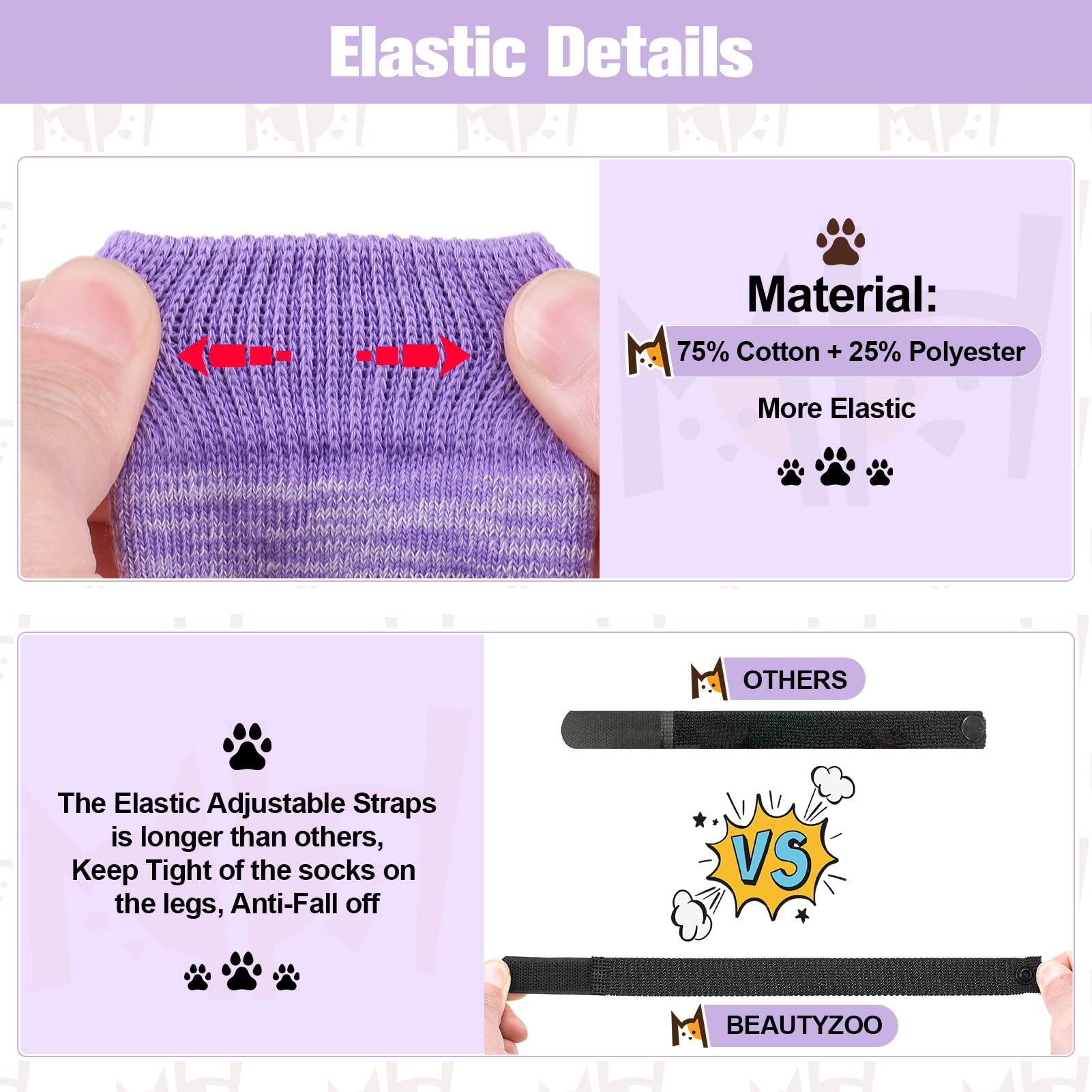 BEAUTYZOO Anti Slip Dog Socks for Small Medium Large Dogs with Grips Straps on Hardwood Floor Protection Wear, Traction Control