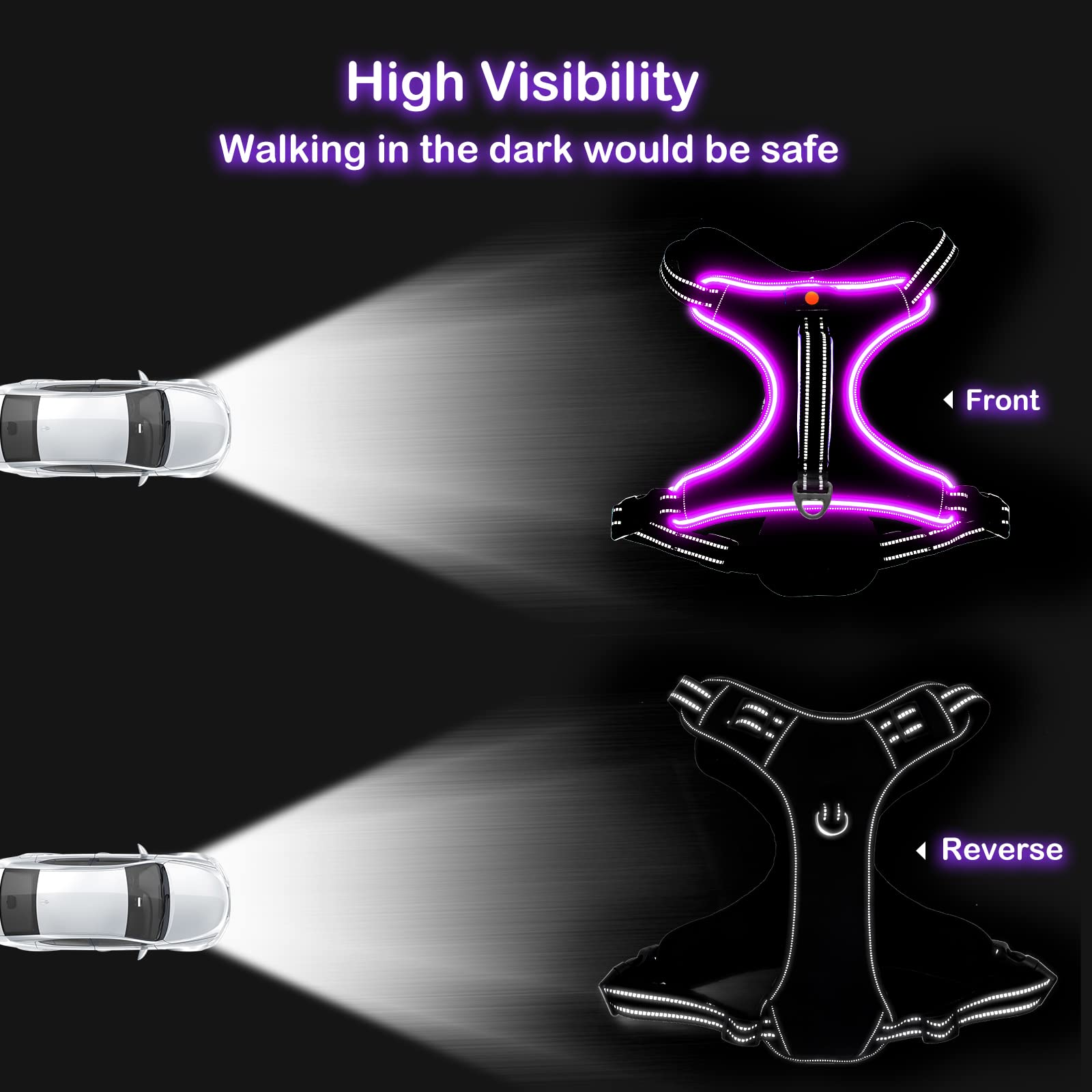 Light Up Dog Harness No Pull Led Dog Harness With Handle Vizbrite Rechargeable Lighted Dog Vest Harness For Small/Medium/Large/X