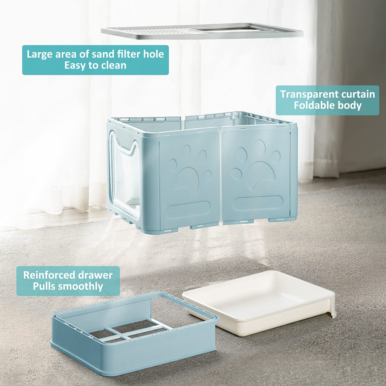 Panghuhu88 Foldable Cat Litter Box with Lid, Large Top Entry Cat Toilet, Enclosed Cat Potty Include Cat Litter Scoop, Drawer Typ