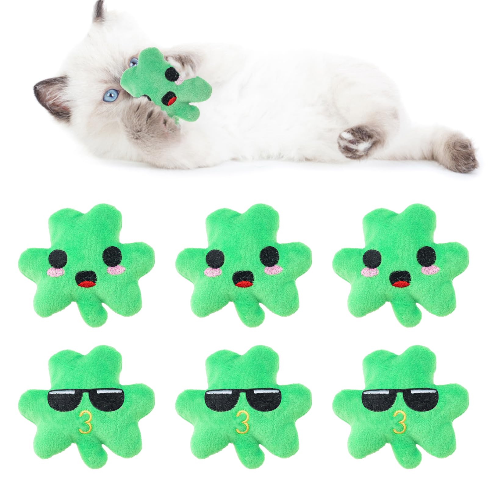 Jocomoni 6Pcs St. Patrick'S Day Shamrock Catnip Toy