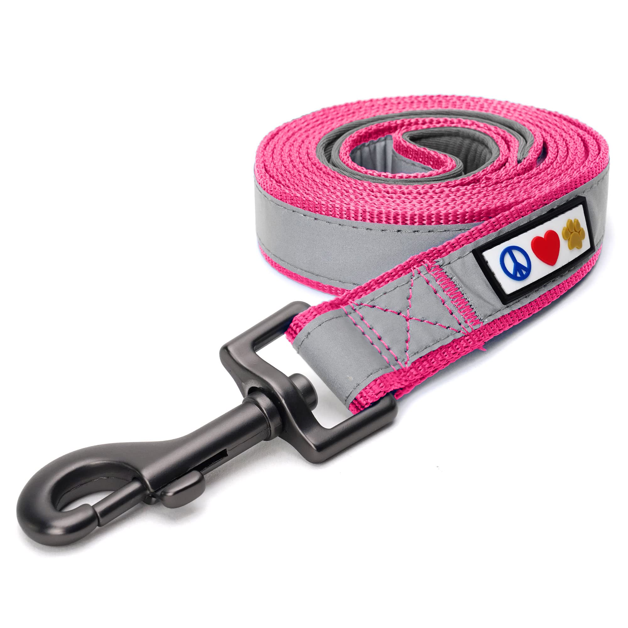 Pawtitas 6 FT Padded Dog Leash with Comfortable Neoprene Padding Handle - Pink Lead | Medium Reflective Dog Leash with Highly Re
