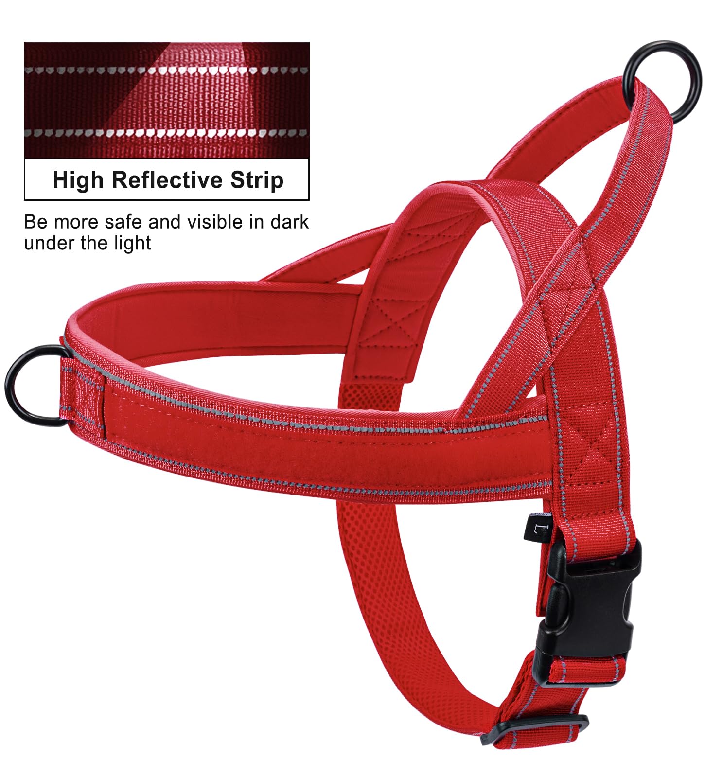 Qifbyfb No Pull Dog Harness For Medium Large Dog, Reflective Escape Proof Adjustable No Pulling Dog Harness, Dog Harness Red Xl