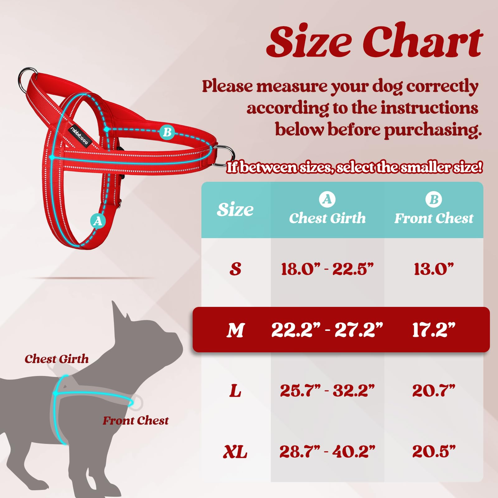 Rabbitgoo Dog Harness No Pull, Quick Fit For Medium Sized Dog With Soft Padded Handle, Chest Adjustable Reflective Pet Vest, No