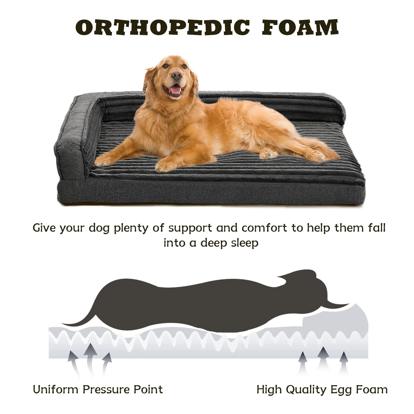 Windracing Orthopedic Dog Beds For Extra Large, Xxlarge Dogs, Waterproof Egg Foam Dog Sofa Bed With L Bolster Sides, Washable Pe