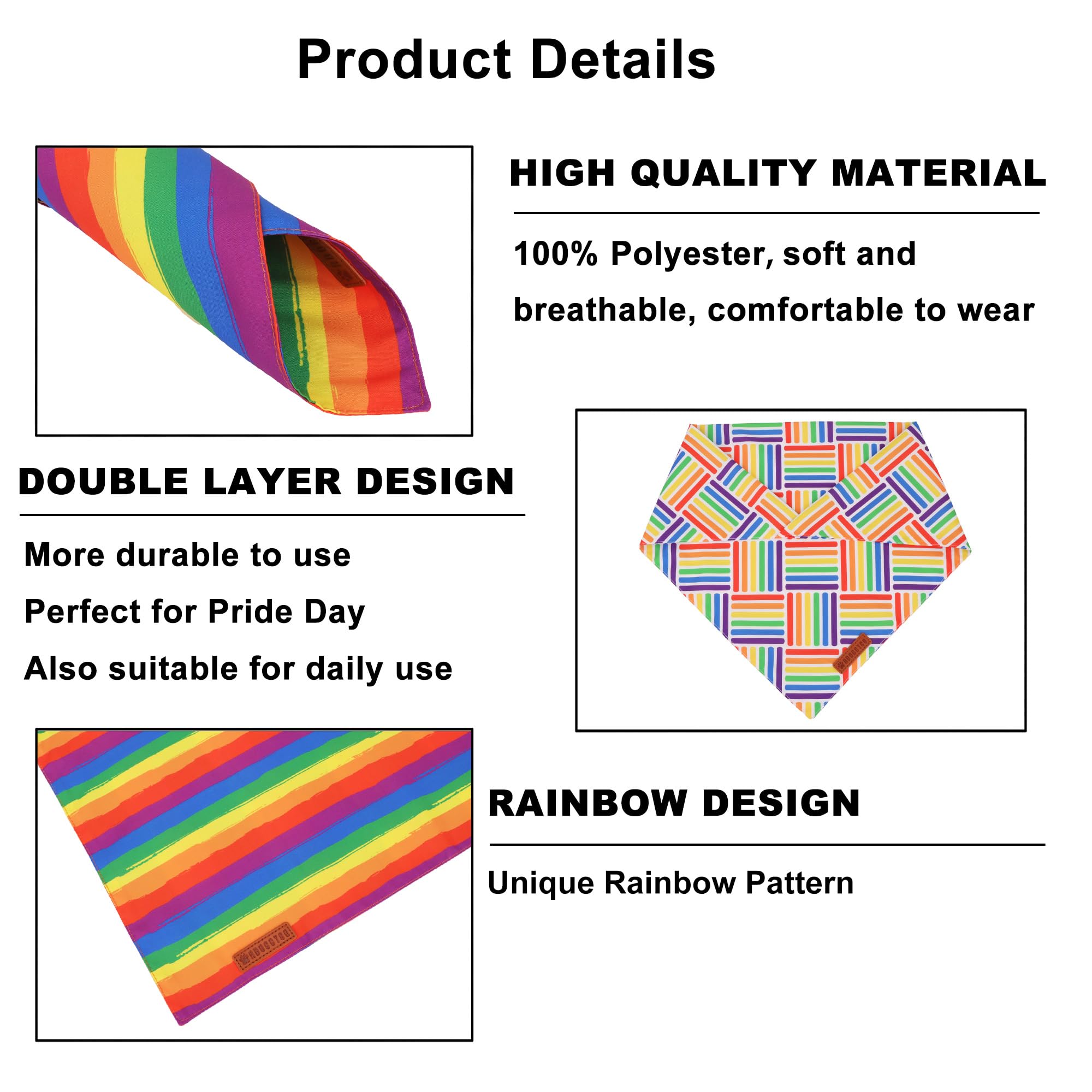 Adoggygo Rainbow Dog Bandana, Holiday Puppy Scarf, Adjustable Fit Colorful Rainbow Bandanas For Small Dogs Puppies (Small)