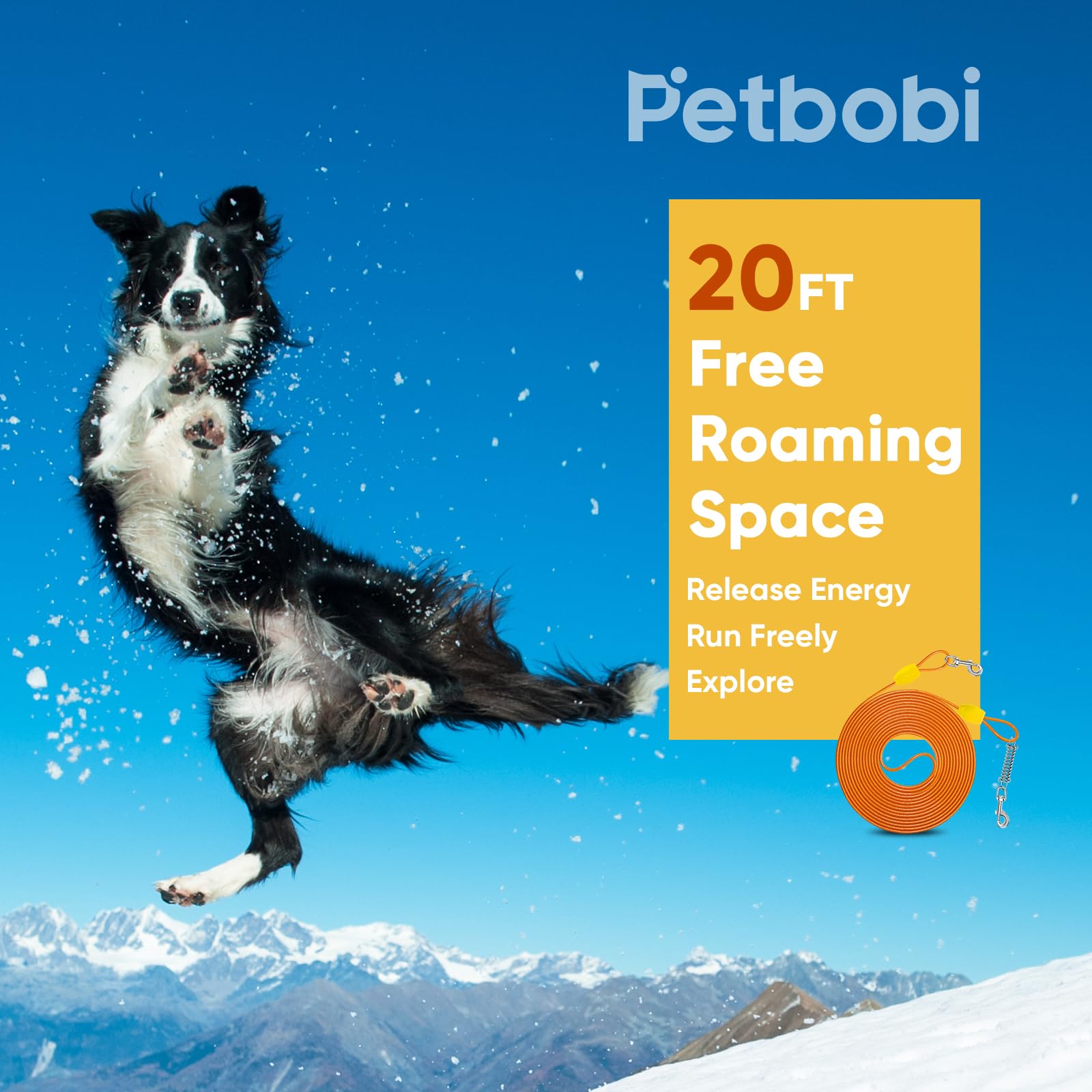 Petbobi Dog Tie-Out Cable 20Ft - Outdoor Leash 4Mm Metal Cable With Shock Absorbing Spring 360 Swivel Clips, Chain For Dogs Yard