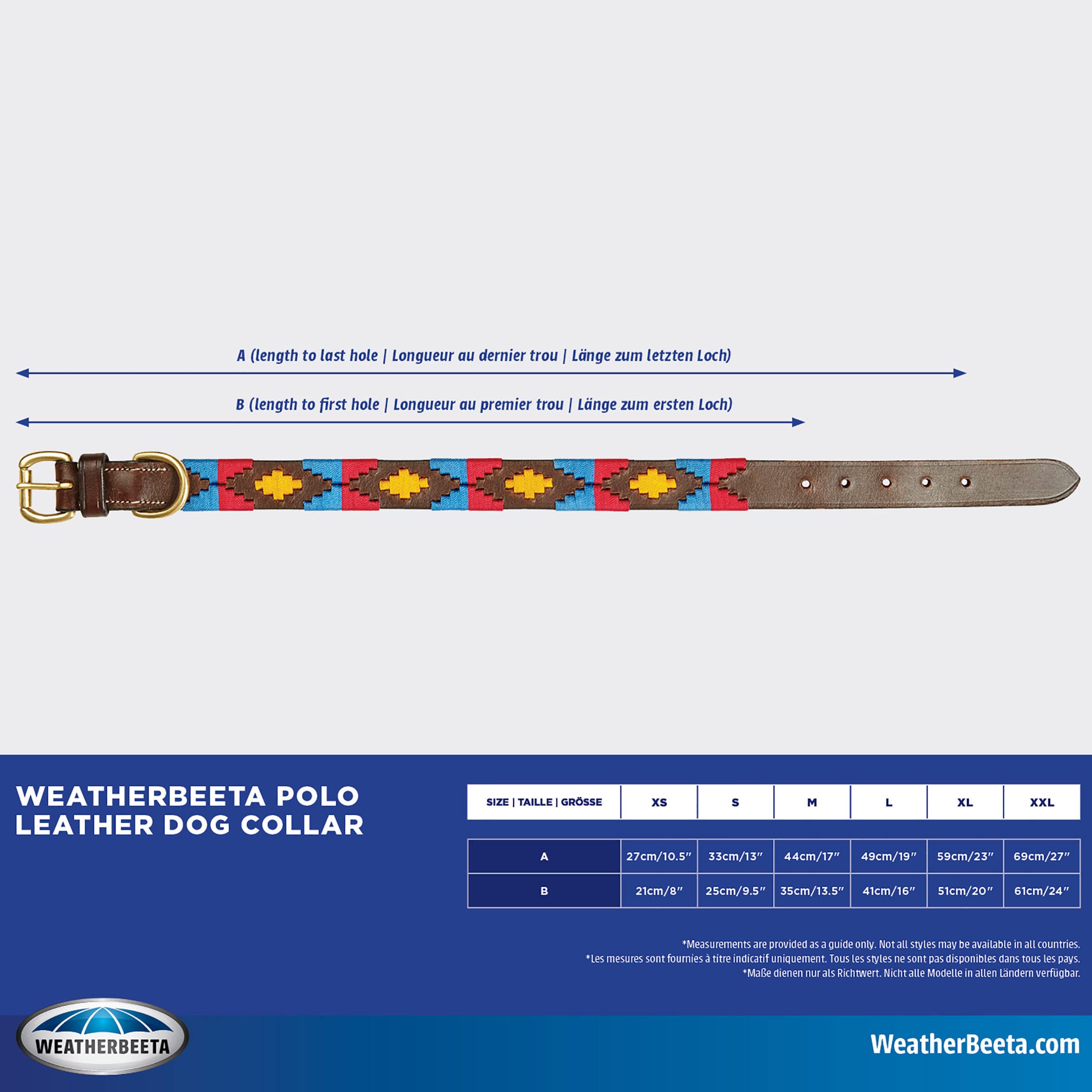 Weatherbeeta Polo Leather Dog Collar, Beaufort Brown/Pink/Blue, Xxlarge