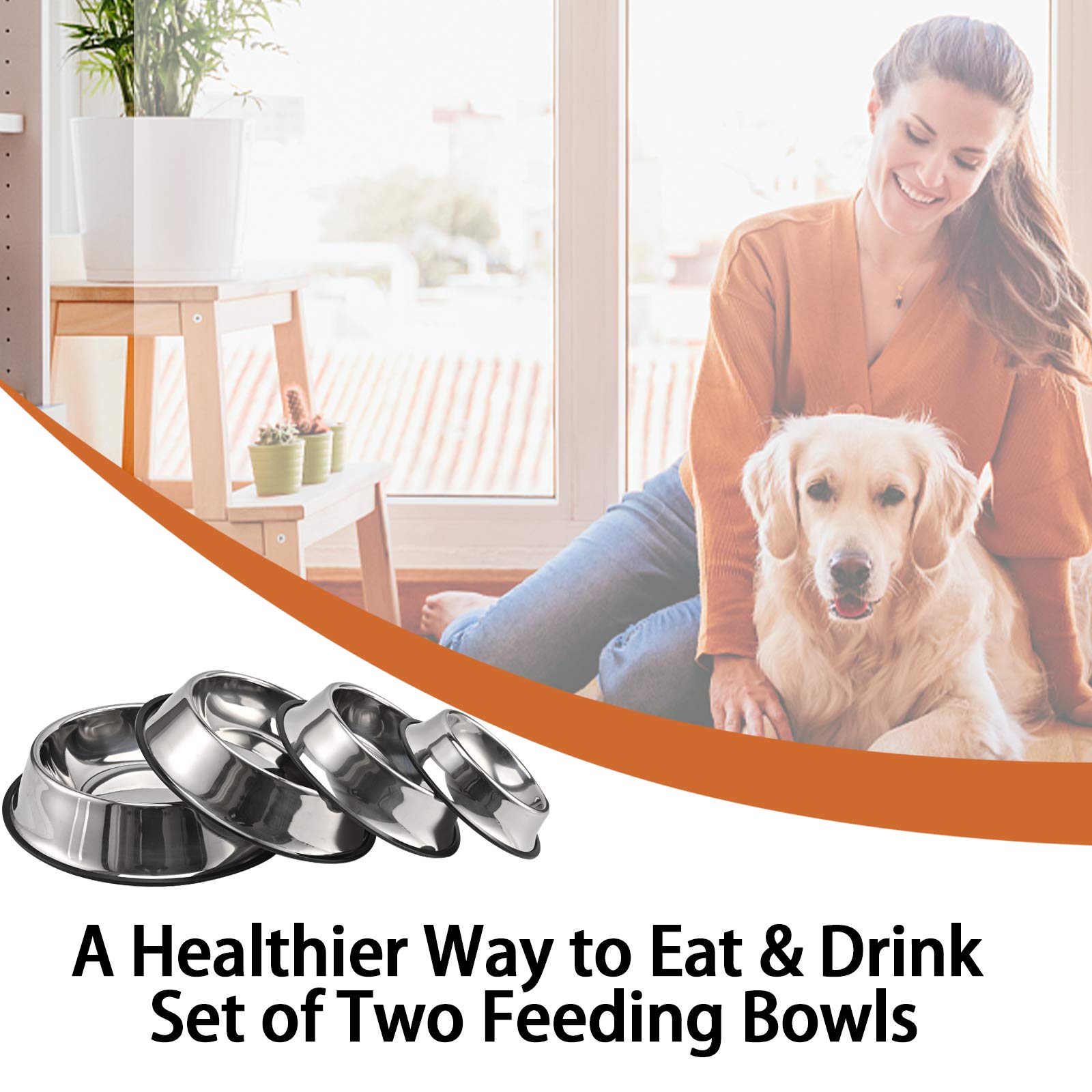 2Packs Stainless Steel Dog Bowl with Anti-Skid Rubber Base for Small/Medium/Large Pet, Perfect Dish, Pets Feeder Bowl and Water