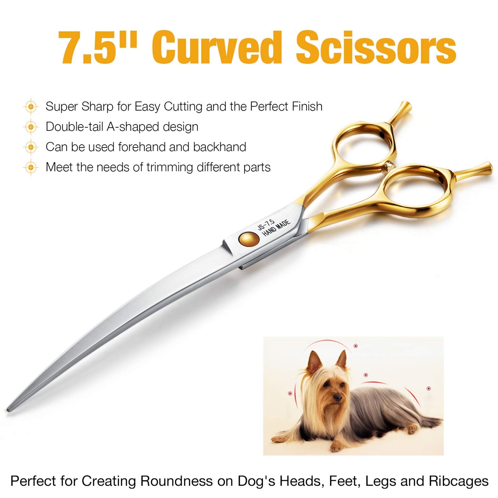 Jason 7.5' Curved Dog Grooming Scissors, Cats Grooming Shears Pets Trimming Kit For Right Handed Groomers, Sharp, Comfortable Shear