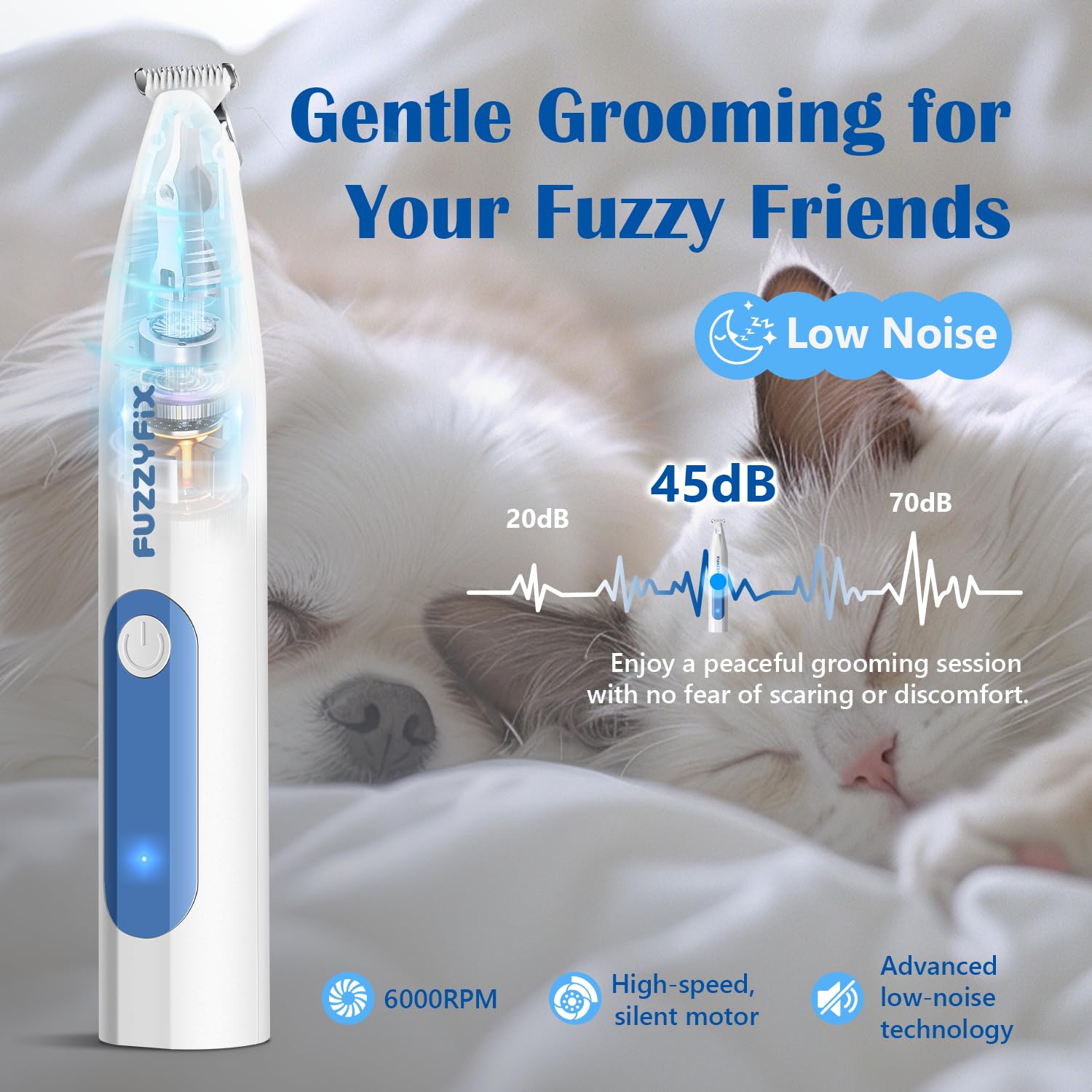 Fuzzyfix Dog Paw Trimmer With Led Light, Low Noise Paw Trimmer For Dogs, Type-C Rechargeable Pet Grooming Kit Dog Grooming Clipp