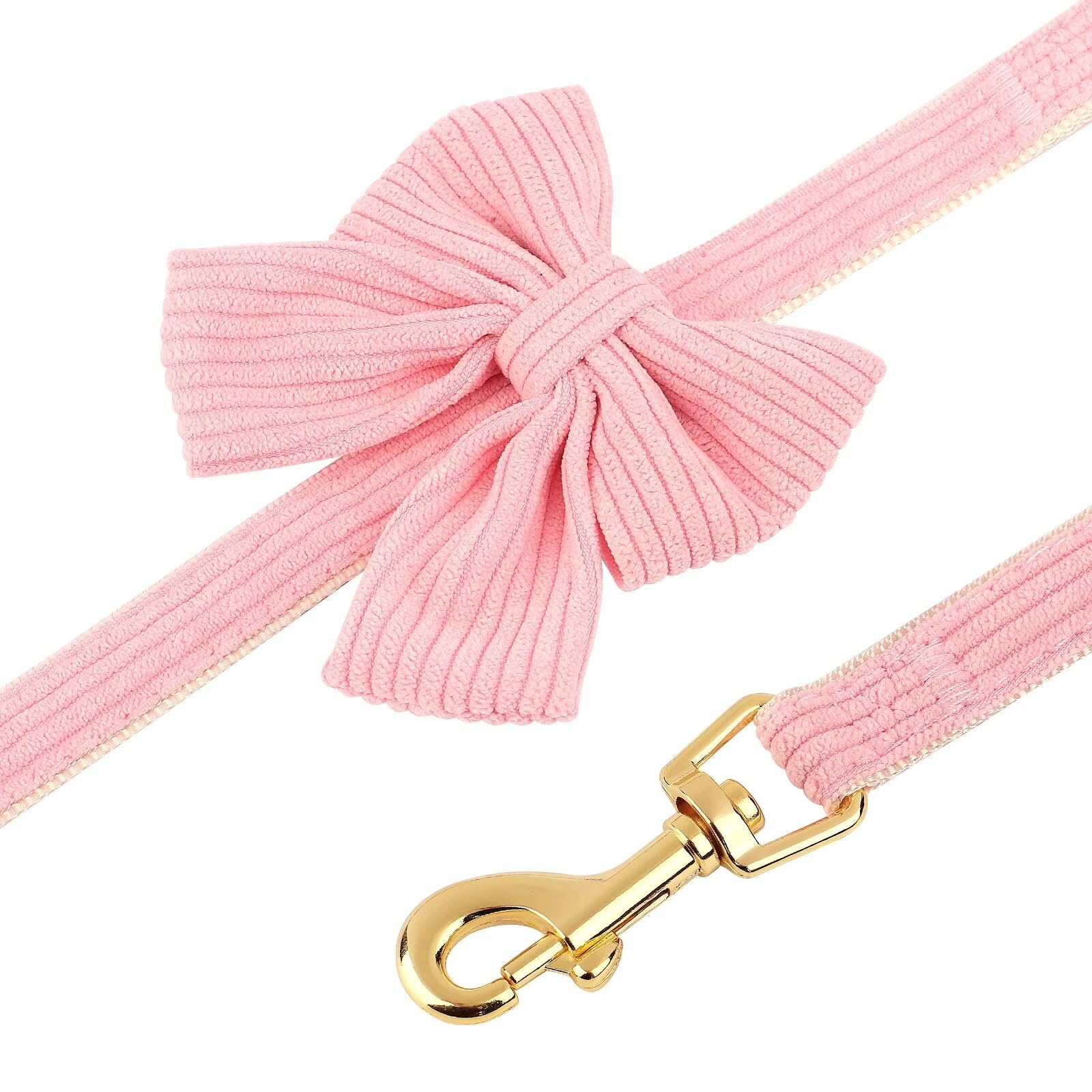 Didog Dog Collar And Leash Set With Bowtie, Girl Dog Collars Metal Buckle Adjustable For Small Medium Dogs(Pink, M)