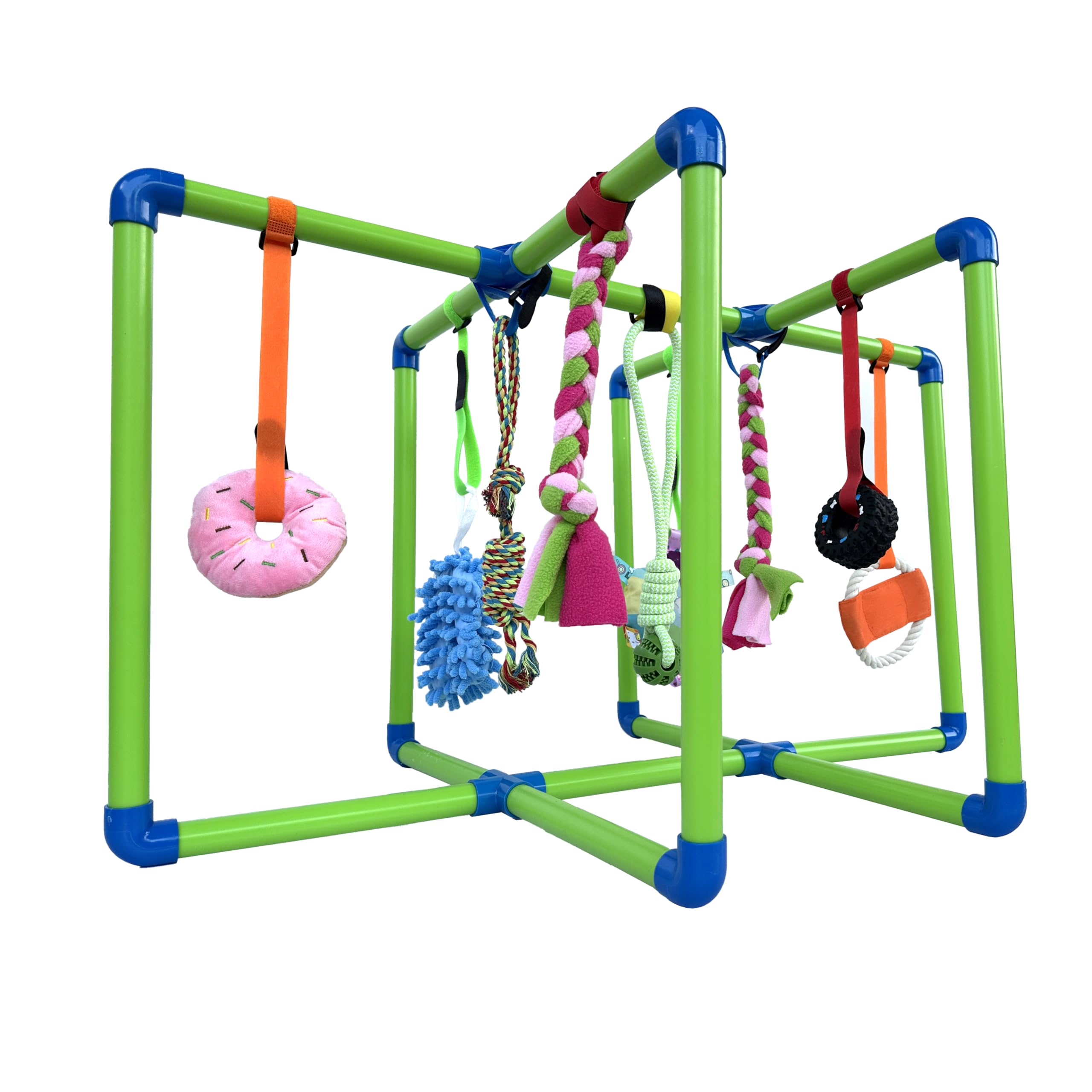 Amlmpet Puppy Play Gym - PVC Frame with 9 Hanging Toys for Small Dogs to Keep Them Busy, Dog Jungle Gym Center for Entertainment