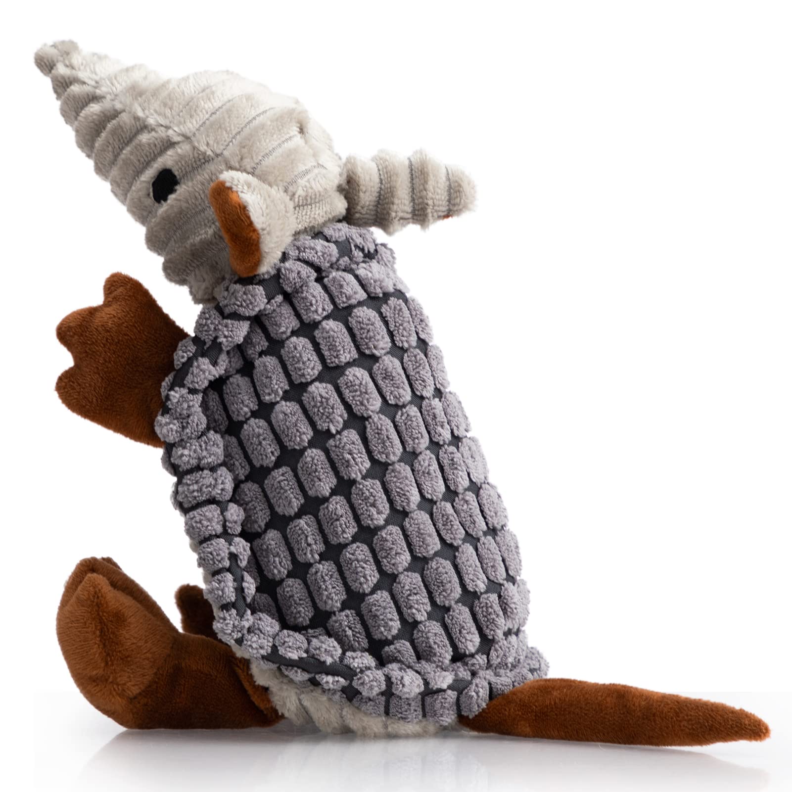 Hollypet Plush Dog Squeaky Toy Stuffed Armadillo Animal Pet Puppy Chew Toys With Clean Teeth For Small Medium Large All Breed Sizes Dogs, Dark Gray, 8 In