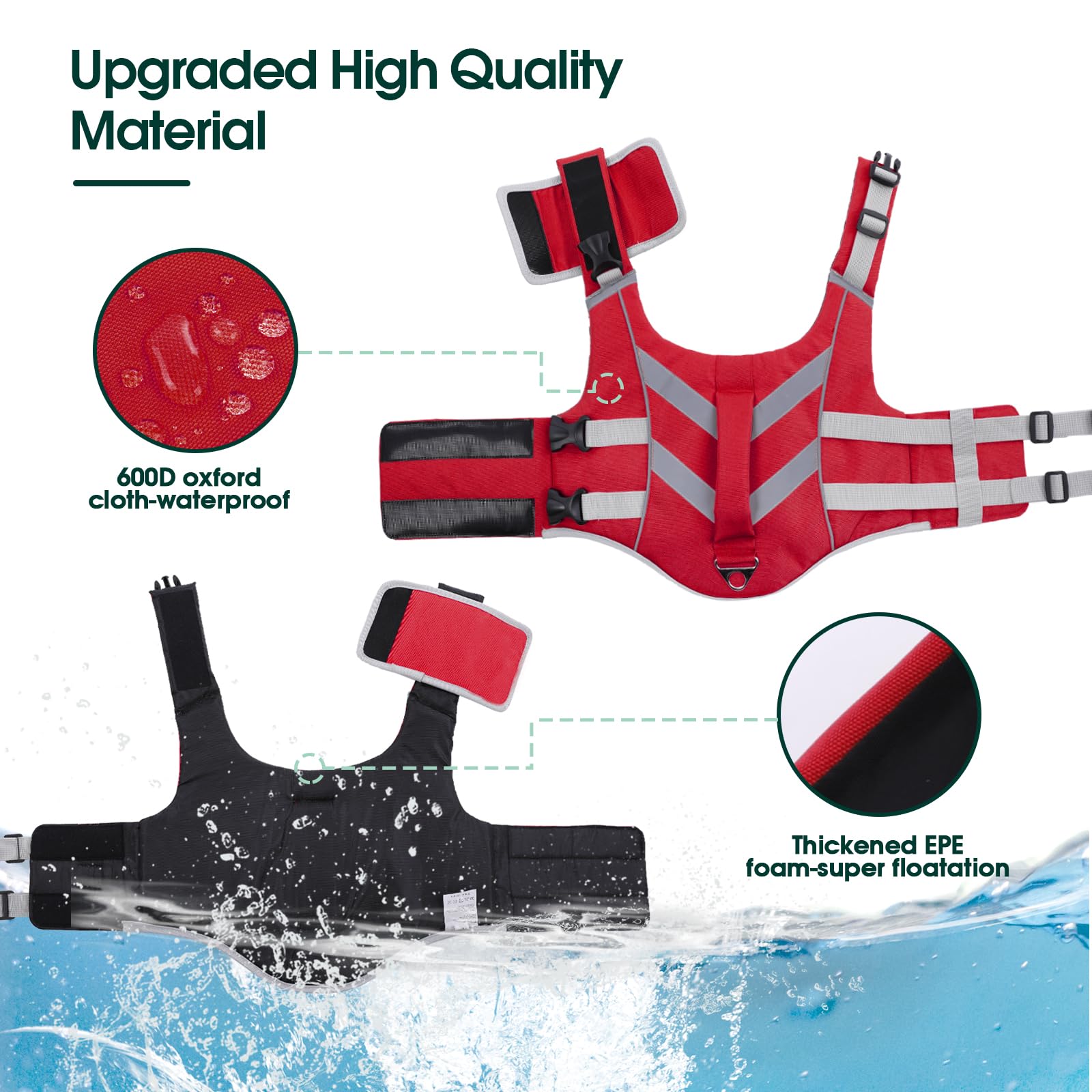 Kuoser Dog Life Jacket With Reflective Stripes, Adjustable High Visibility Dog Life Vest Ripstop Dog Lifesaver Pet Life Preserver With High Flotation Swimsuit For Small Medium And Large Dogs