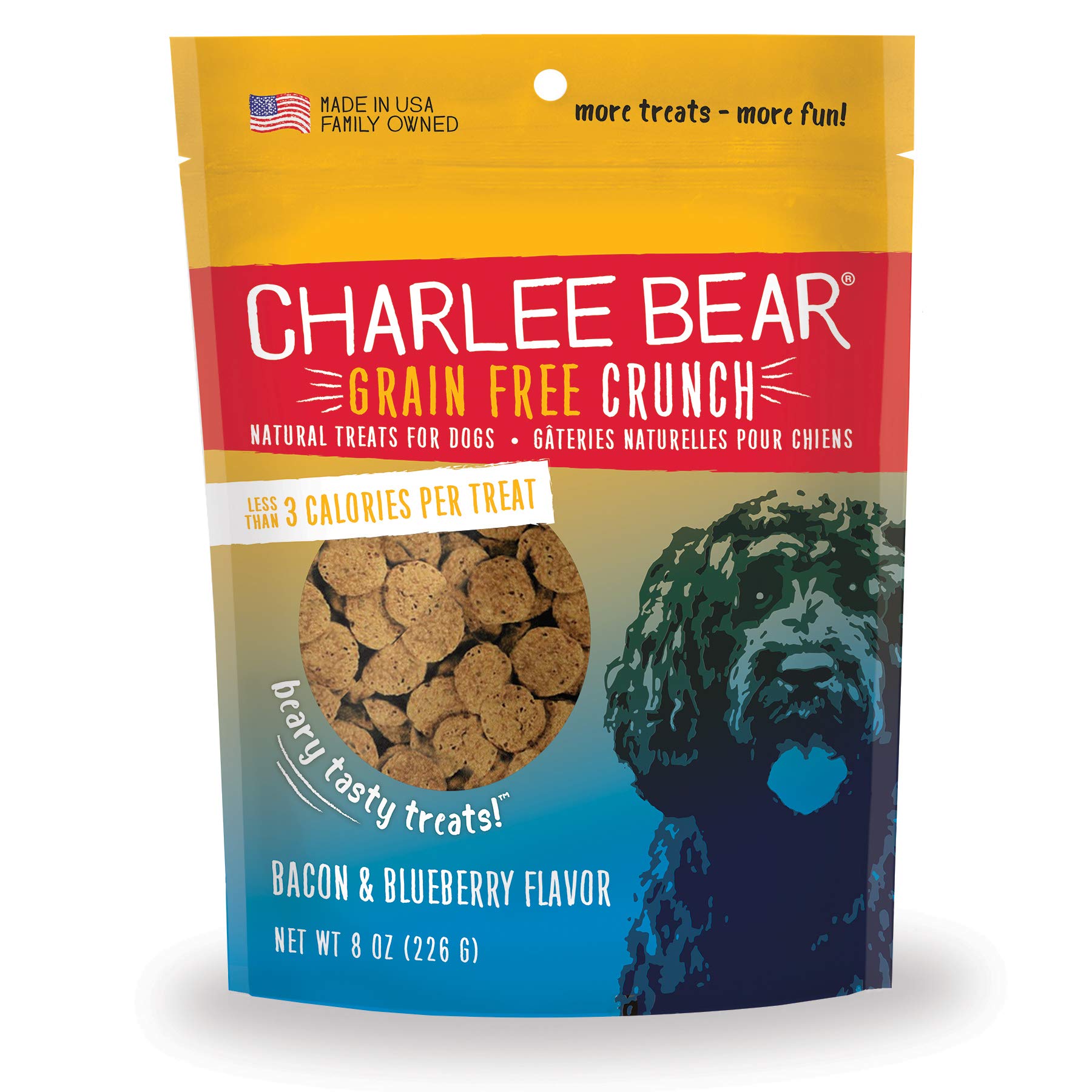 Charlee Bear Grain Free Crunch Dog Treats, Bacon & Blueberry Flavor, 8 oz