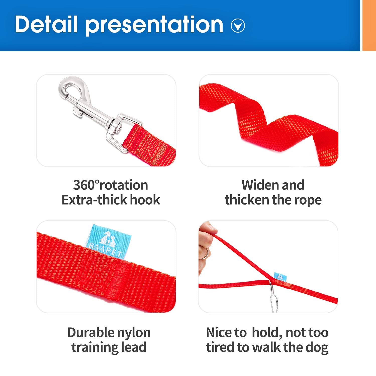 Baapet 15 Ft 20 Ft 30 Ft 50 Ft 100 Ft Long Dog Training Leash For Dog Training, Play, Camping, Or Backyard Lead With Training Clickers For Small, Medium And Large Dogs Or Cats (15 Feet, Red)