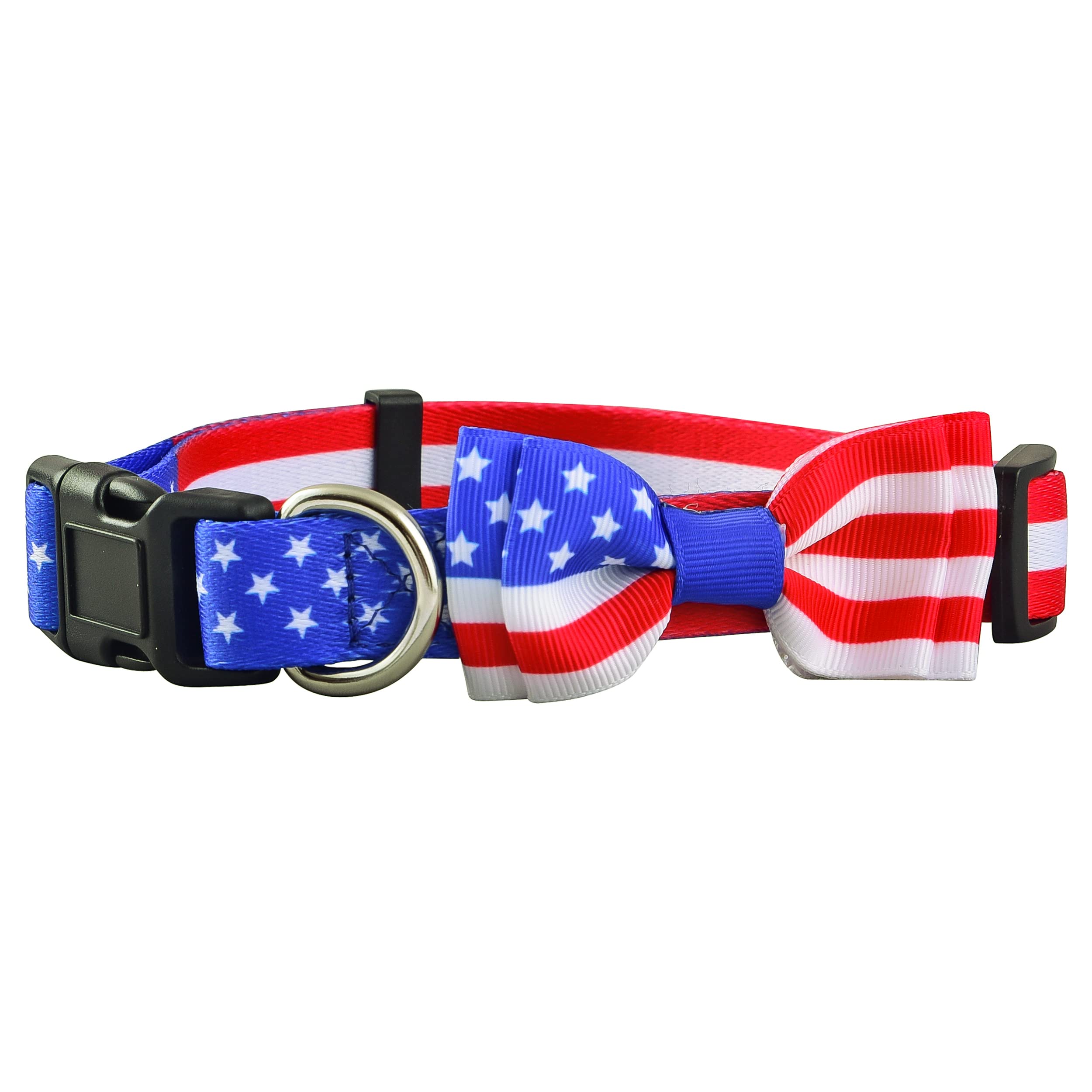 American Flag Dog Collar With Bowtie, 4Th Of July Usa Large, Medium And Small Dogs (Medium, American Flag)