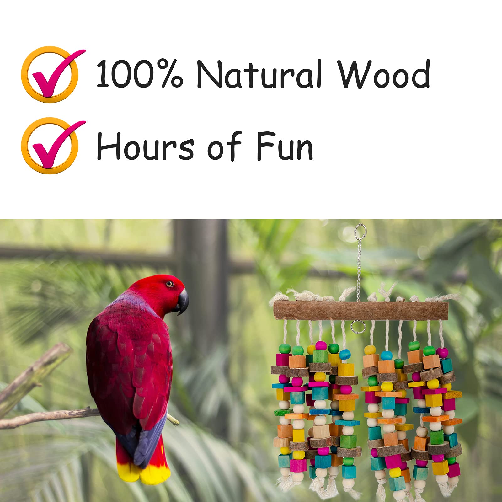 Parrot Chewing Toy Bird Bite Toy With Colorful Wood Beads, Multicolored Natural Wooden Block Cage Toys For Macaw Cockatoo Parake