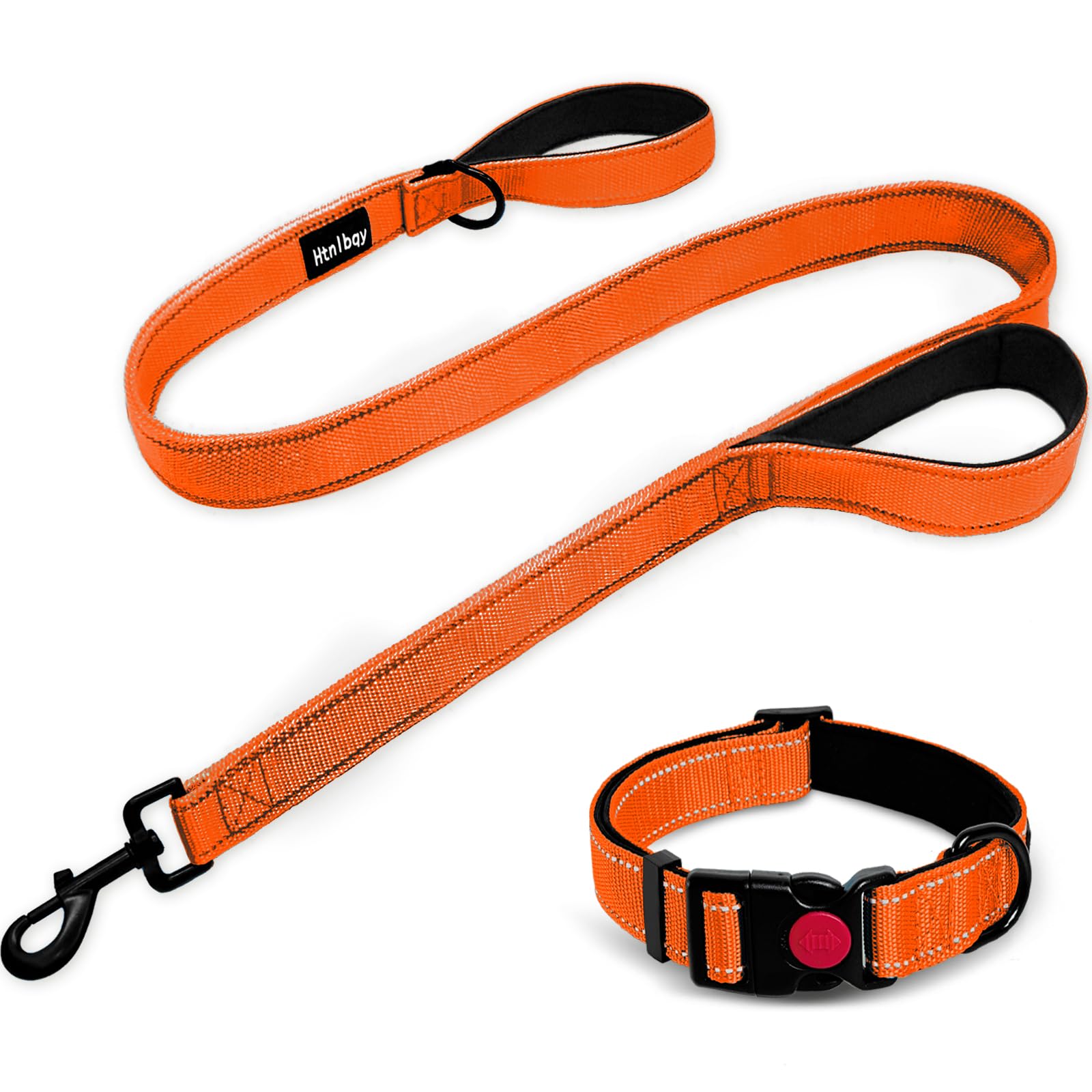 Heavy Duty Dog Leash For Large Dogs, Double-Sided Reflective, Padded Handle, Nylon Reinforced Buckle Collar, Orange, 6Ft