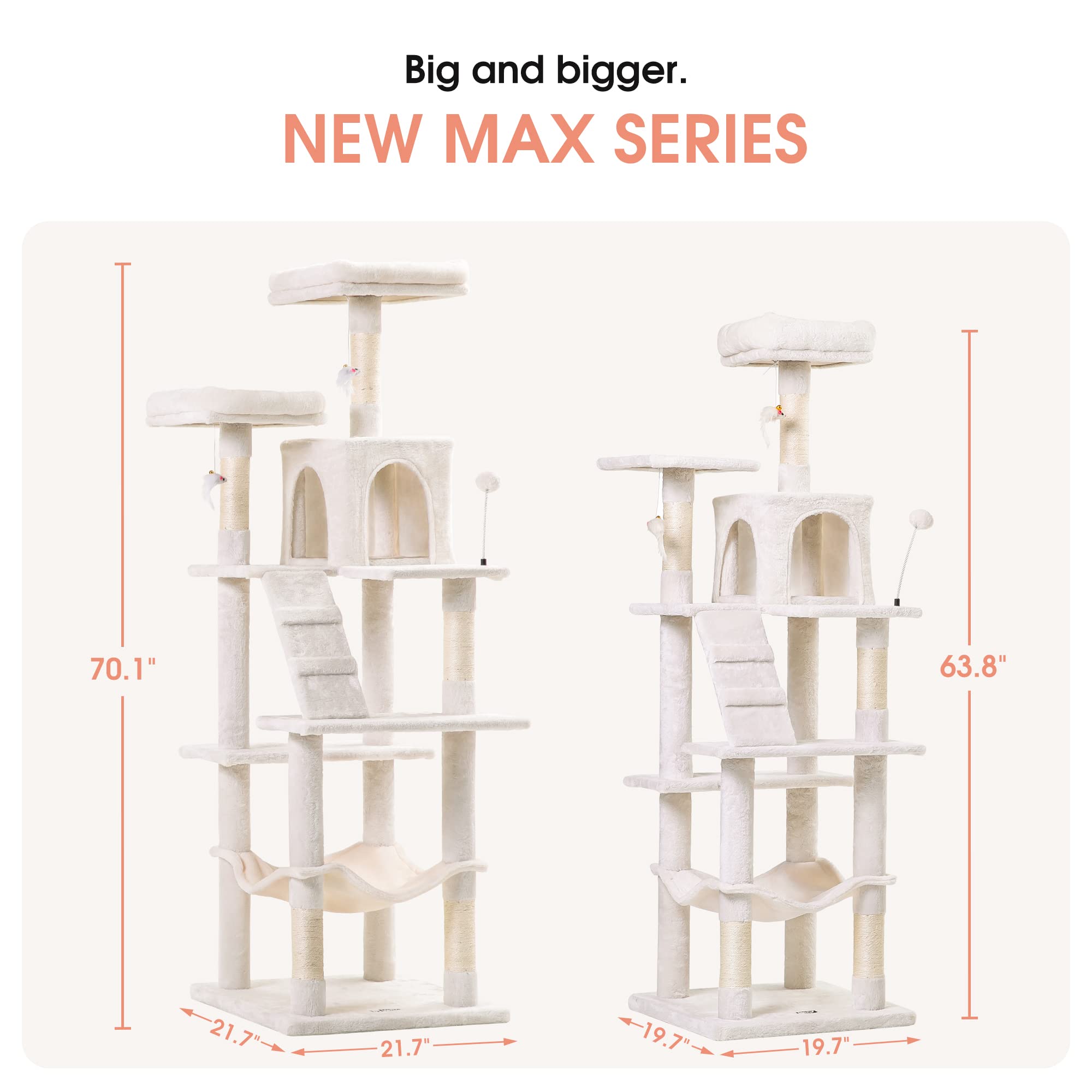 Mwpo Flower Large Cat Tree, 70.1-Inch Multi-Level Tall Cat Tower For Indoor Cats, Plush Cat Condo With Big Padded Perches, Sisal