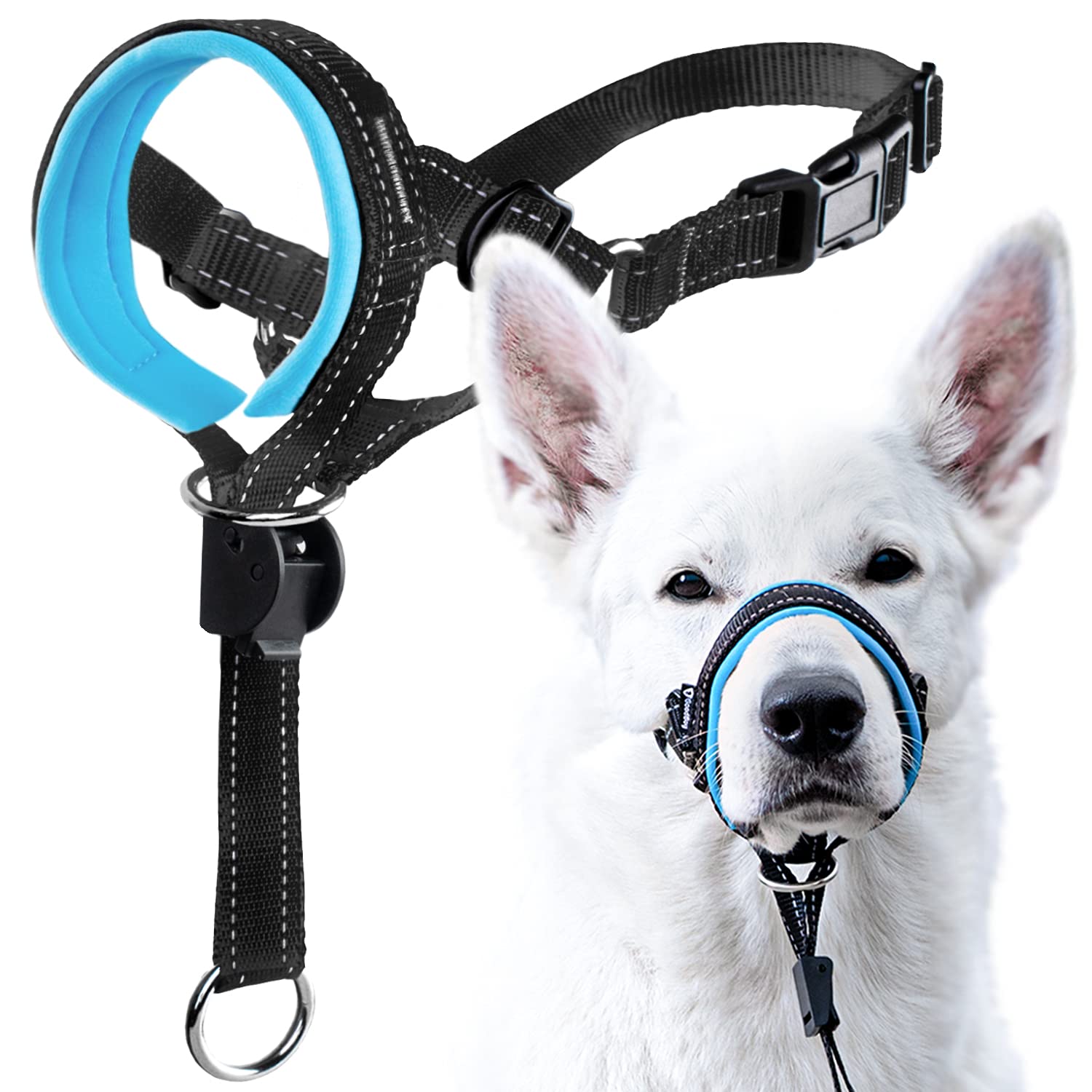 Goodboy Dog Head Halter With Safety Strap - Stops Heavy Pulling On The Leash - Padded Headcollar For Small Medium And Large Dog Sizes - Head Collar Training Guide Included (Size 4, Blue)