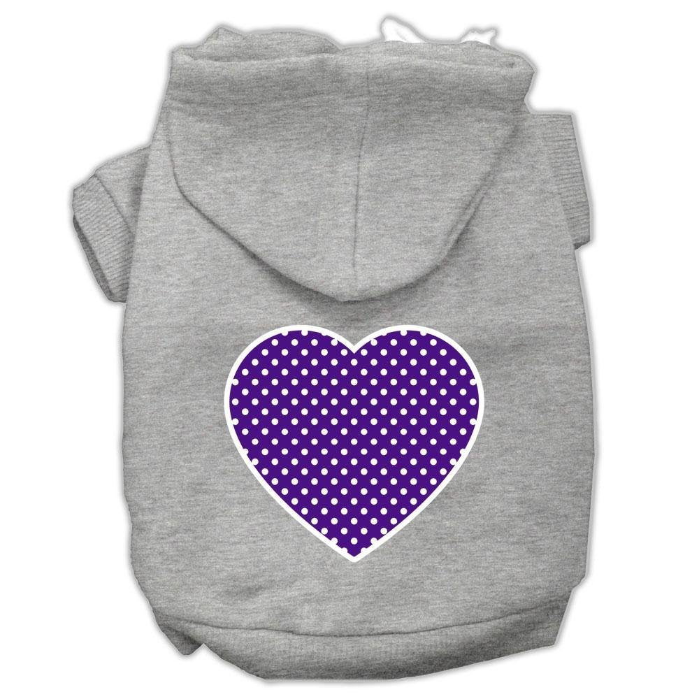 Pet Dog & Cat Hoodie Screen Printed, 'Purple Swiss Dots Heart' Gray Xs (0-3 Lbs.)