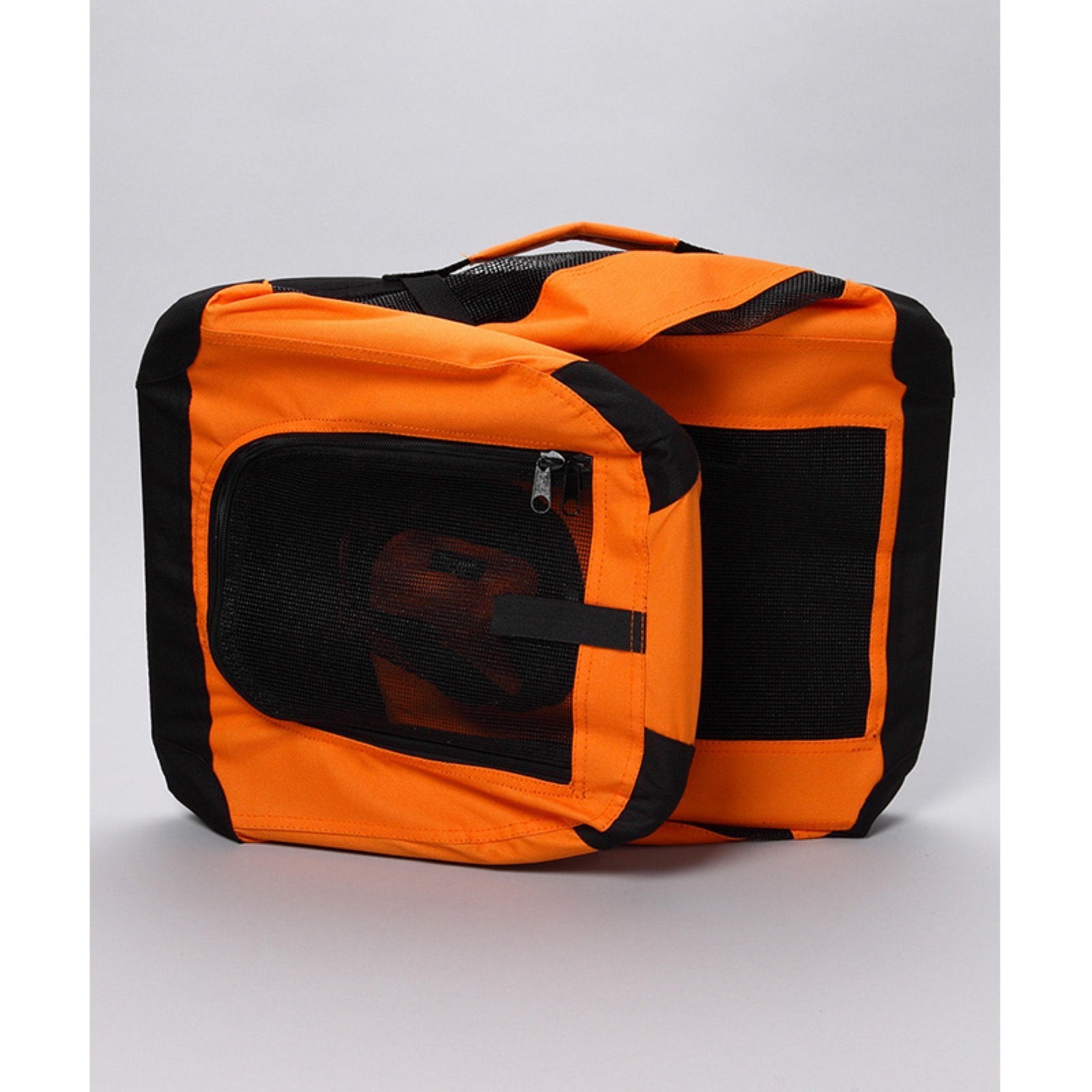 PET LIFE '360° Vista View' Zippered Soft Folding Collapsible Durable Metal Framed Pet Dog Crate House Carrier, Large, Orange