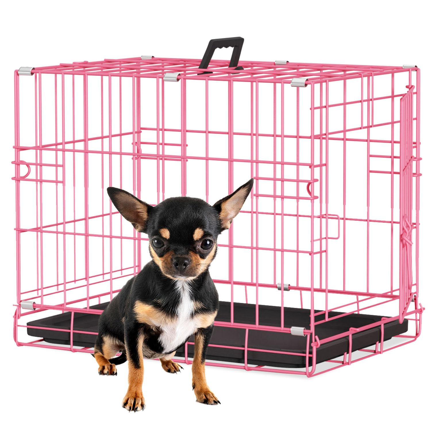 BestPet | Dog Crate | 18 | Pink | Foldable Metal Kennel with Single Doors, Secure Slide-Bolt Latches, Leakproof Tray | Portable 