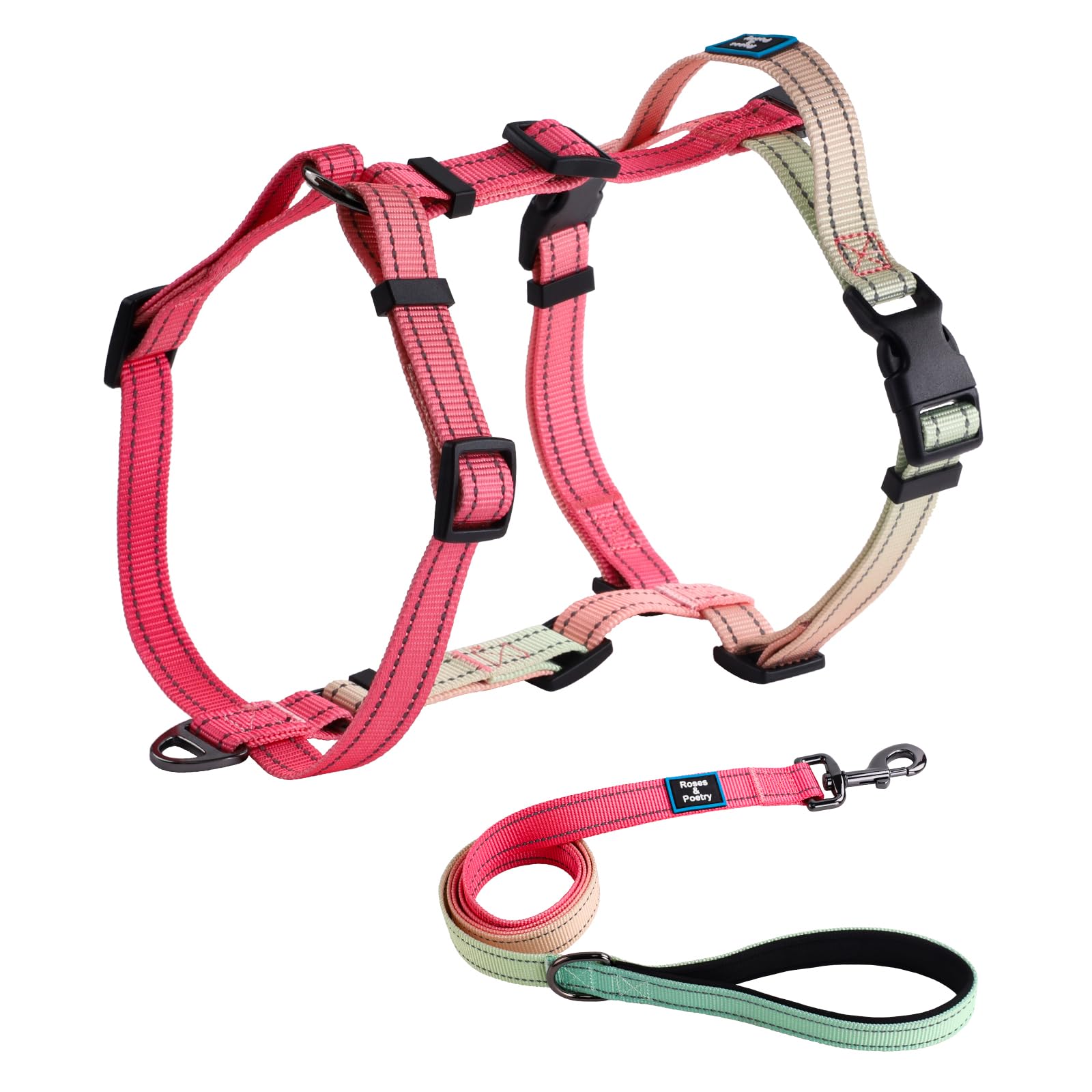 Roses&Poetry Puppy Dog Harness And Leash Set, No Pull Dog Harness Adjustable Reflective, Dog Halter Harnesses Comfort Padded Han