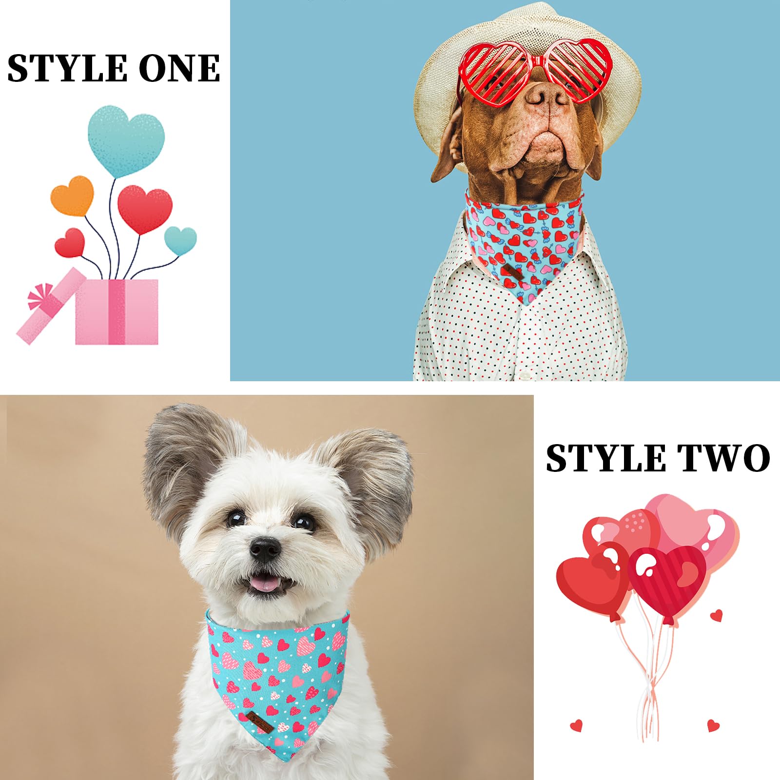 Dogwong Valentine'S Dog Bandanas 2 Pack, Triangle Reversible Love Heart Pet Scarf Durable Cute Blue Heart Holiday Bandana For Sm