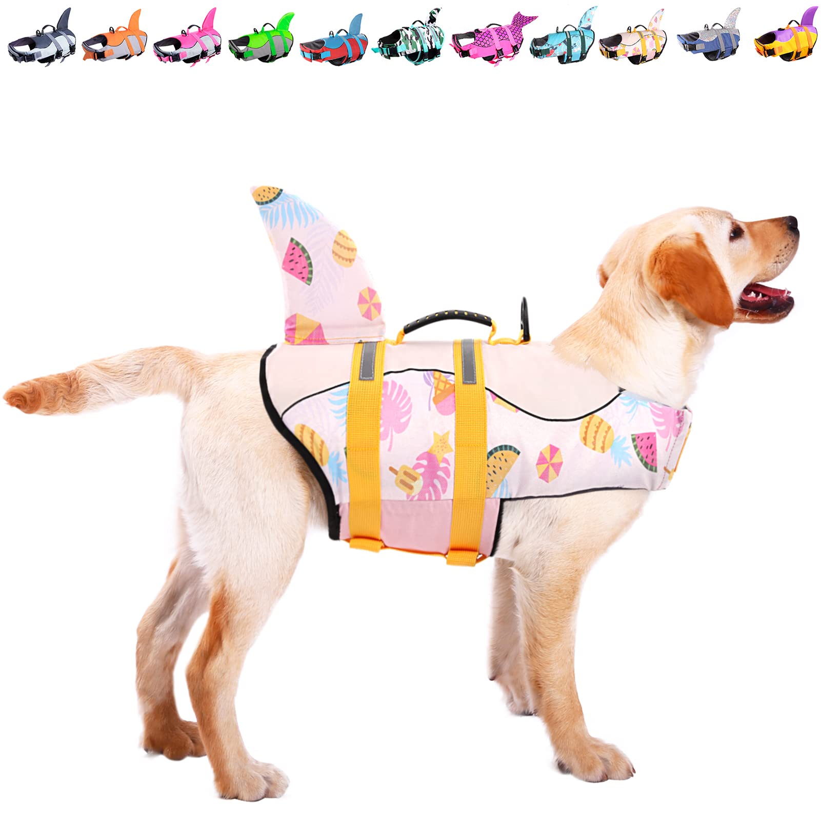 Asenku Dog Life Jacket Pet Life Safety Vest For Swimming Boating, Dog Shark Life Jackets Dog Lifesavers Swimsuits For Pool, Dog 